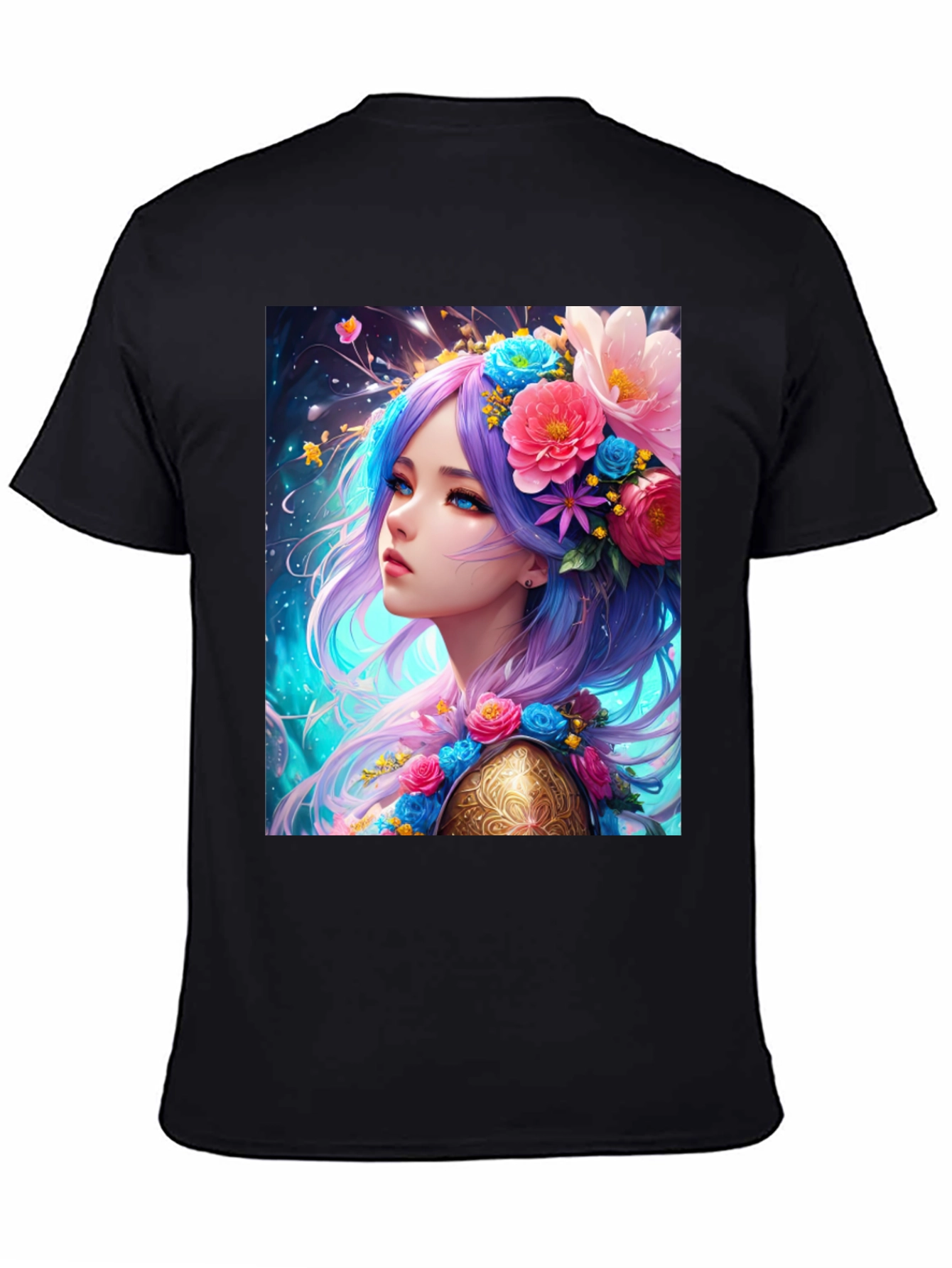 Floral Maiden Graphic Tee - Unique Fantasy Art