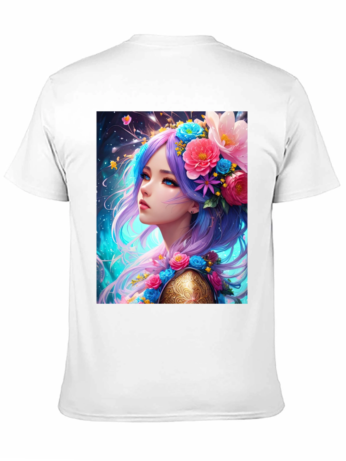 Floral Maiden Graphic Tee - Unique Fantasy Art