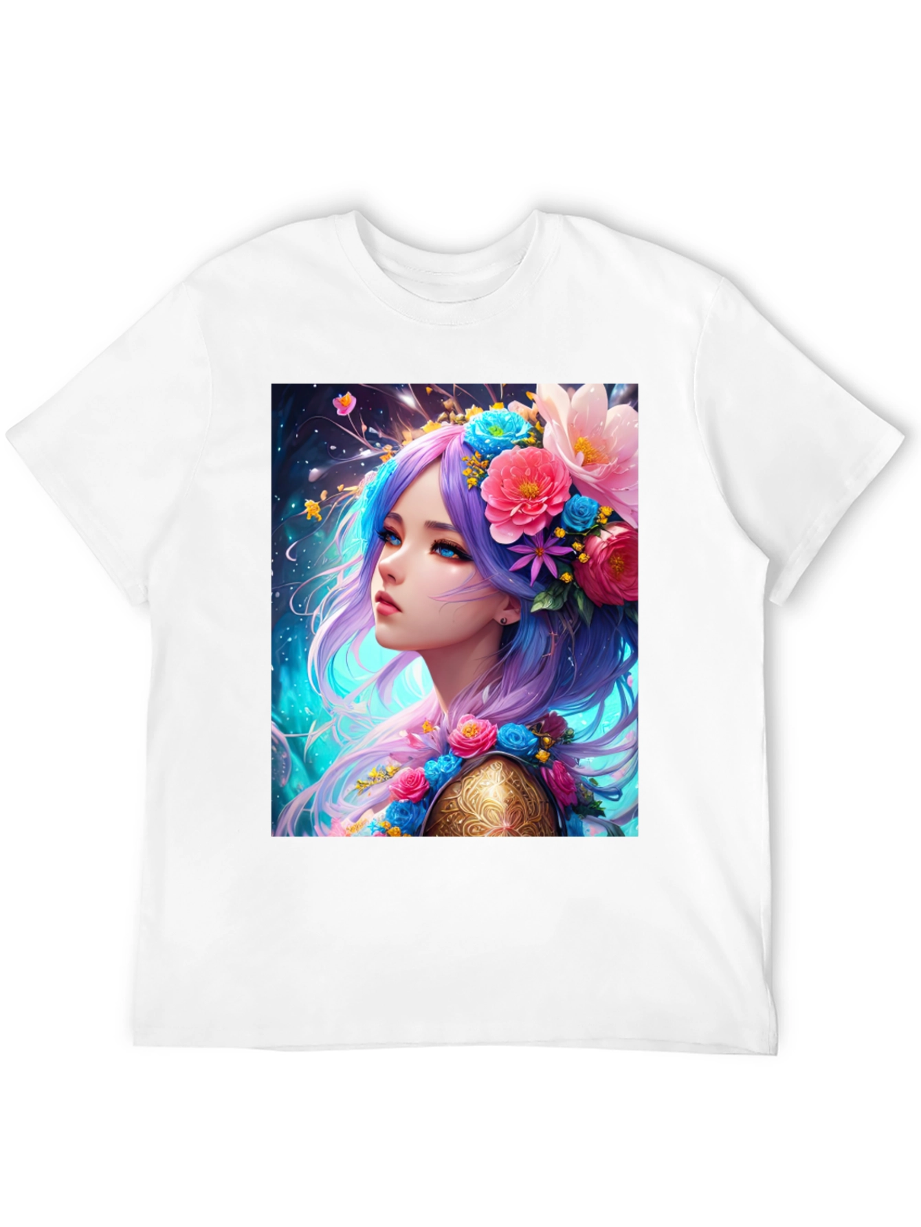 Floral Maiden Graphic Tee - Unique Fantasy Art