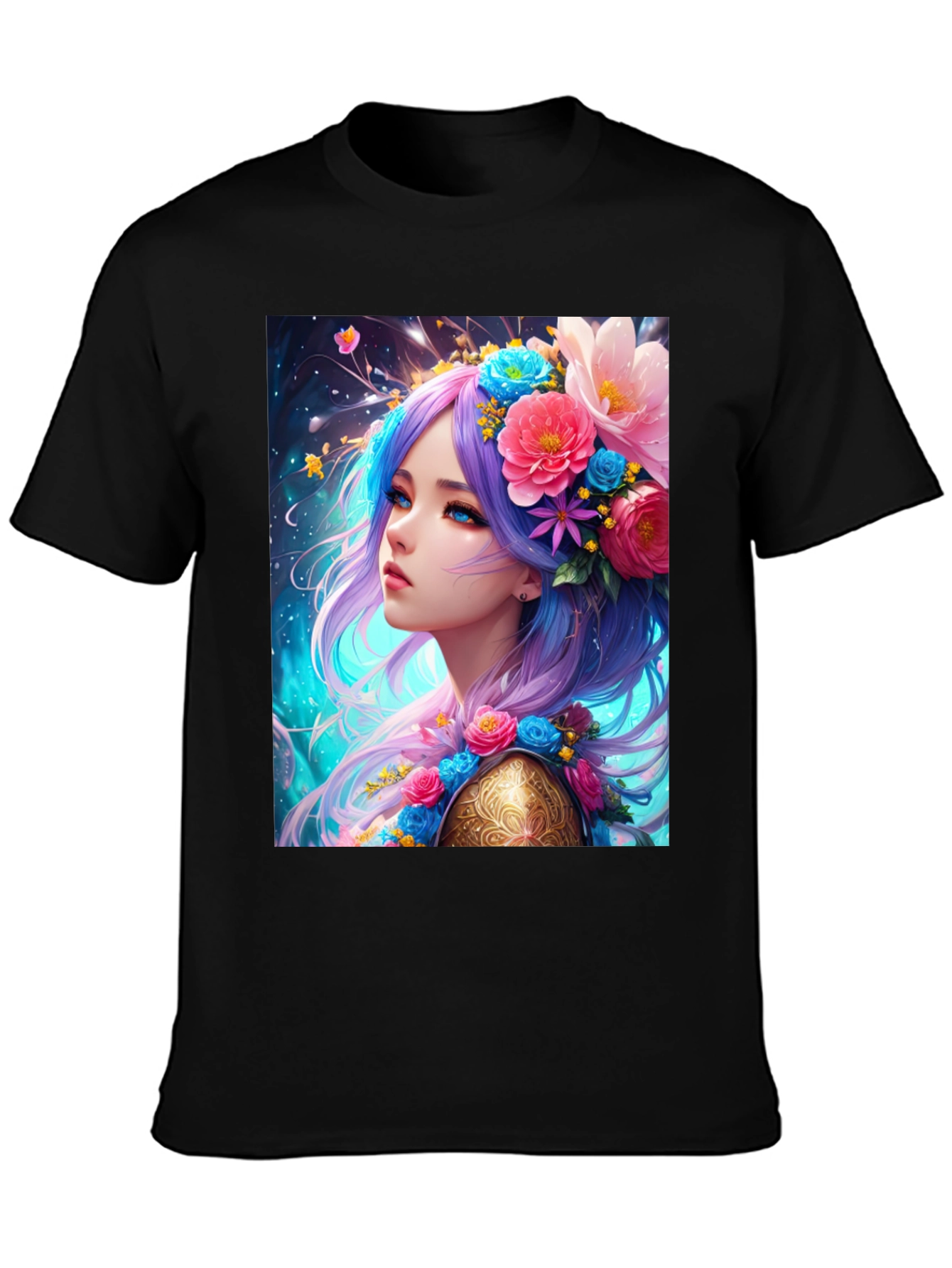 Floral Maiden Graphic Tee - Unique Fantasy Art
