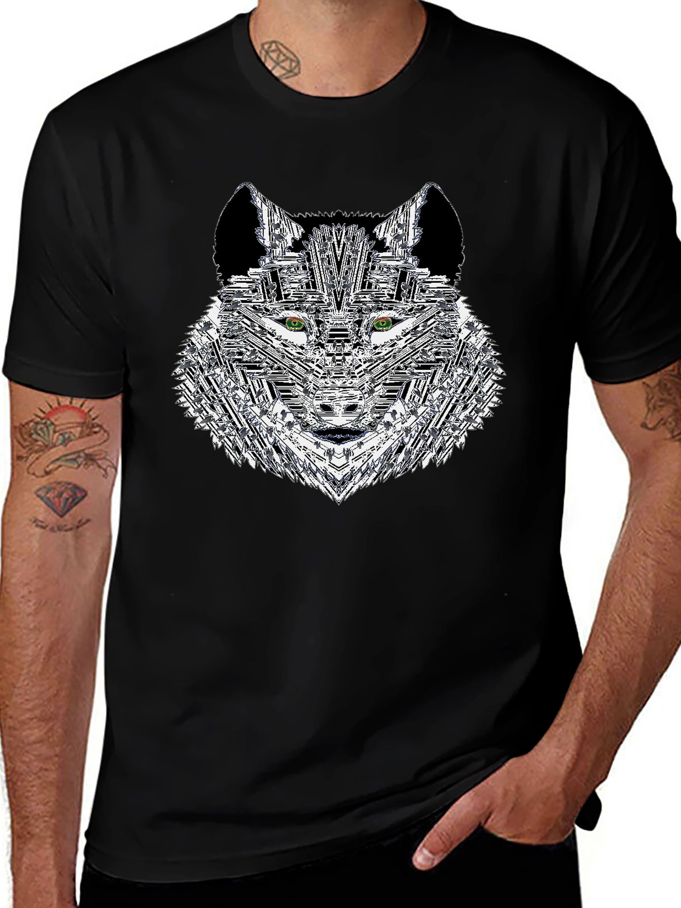 Geometric Wolf Graphic Print Mens T-Shirt