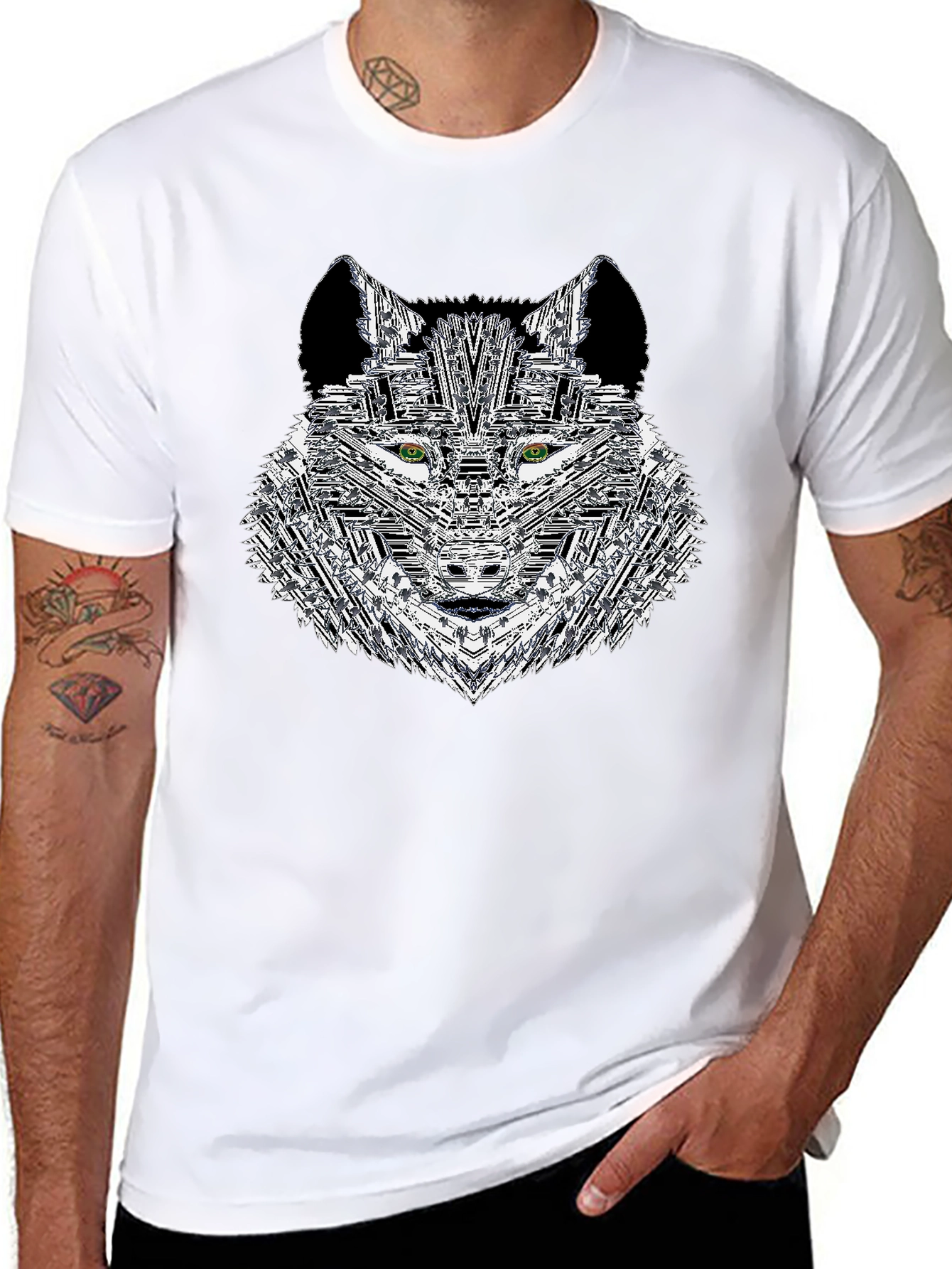 Geometric Wolf Graphic Print Mens T-Shirt