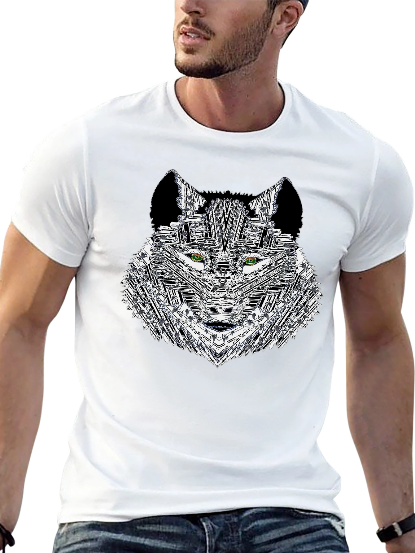 Geometric Wolf Graphic Print Mens T-Shirt