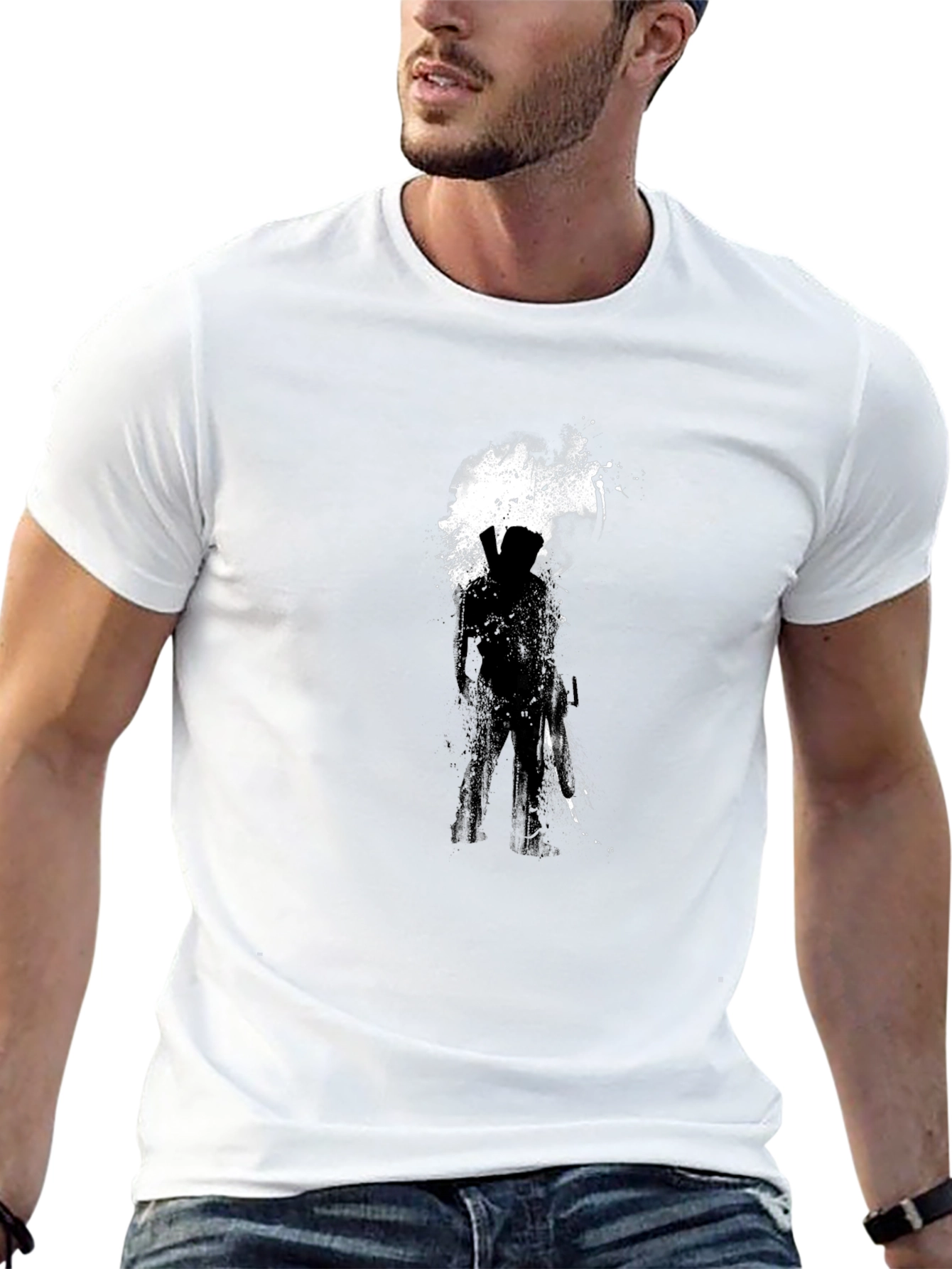 Graphic Print Black T-Shirt - Abstract Silhouette Design