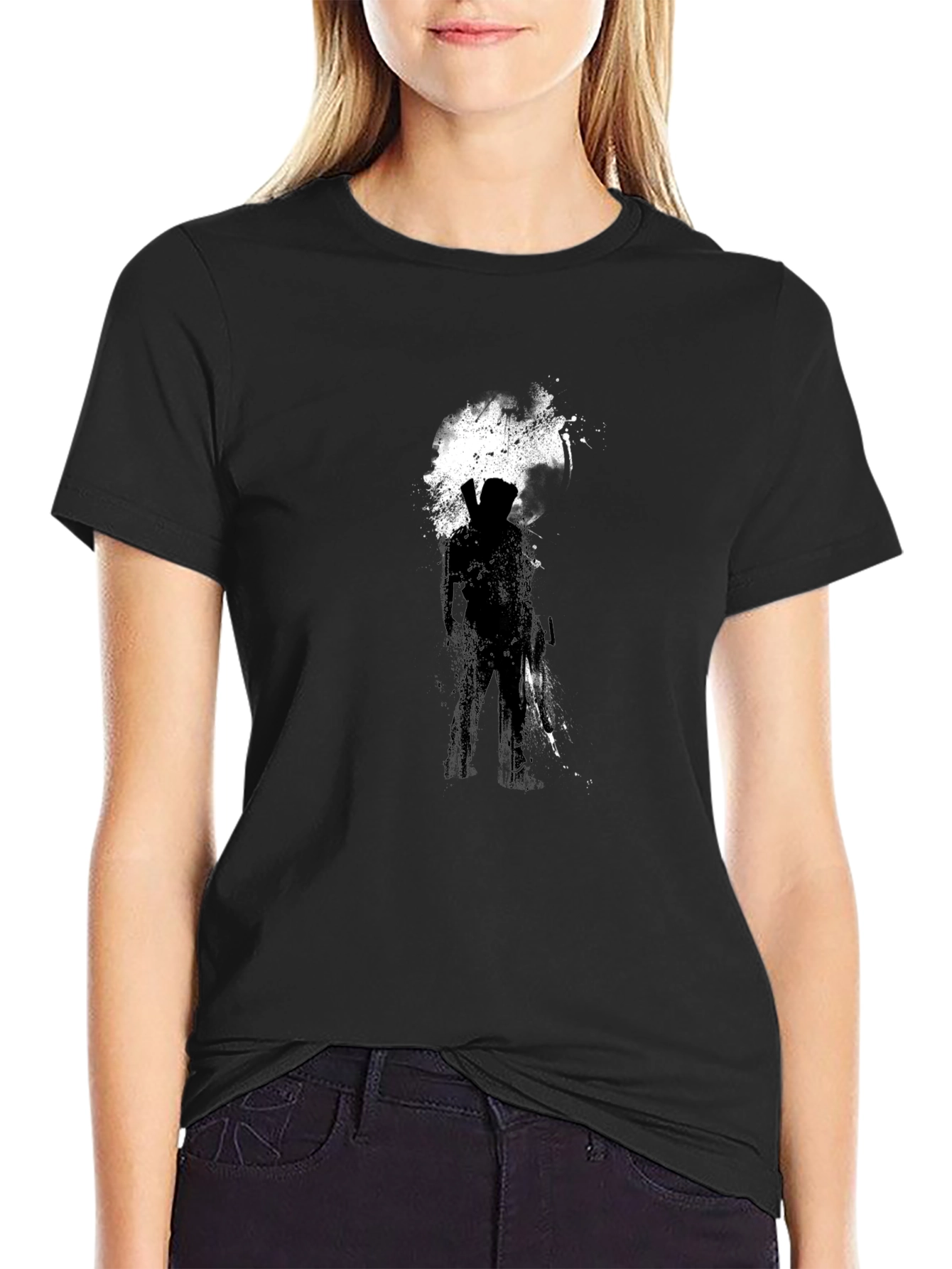 Graphic Print Black T-Shirt - Abstract Silhouette Design