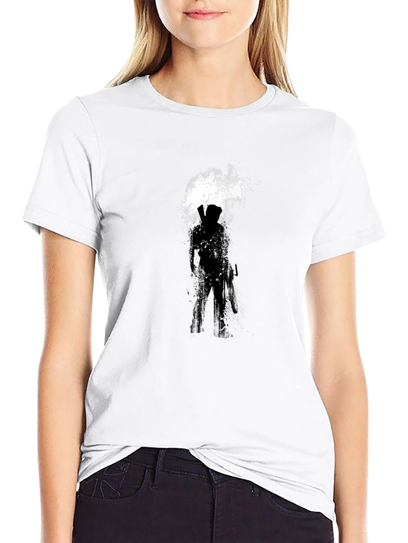 Graphic Print Black T-Shirt - Abstract Silhouette Design