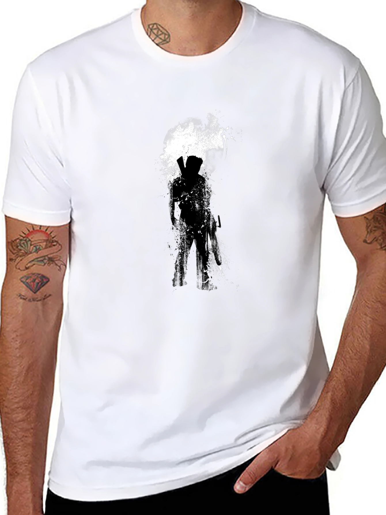 Graphic Print Black T-Shirt - Abstract Silhouette Design
