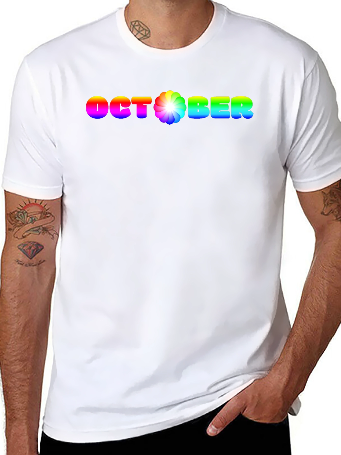 Rainbow October Graphic Black T-Shirt