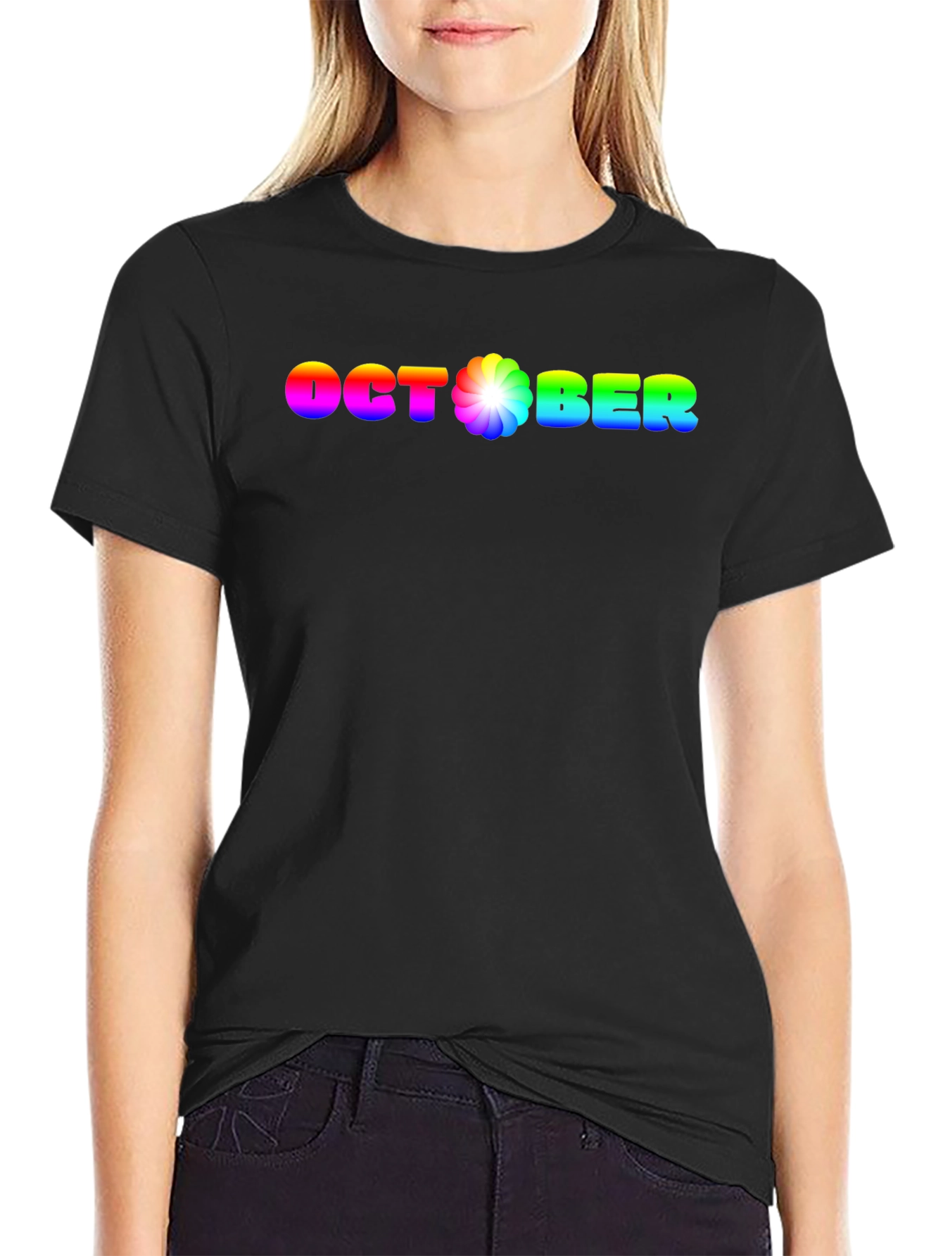 Rainbow October Graphic Black T-Shirt