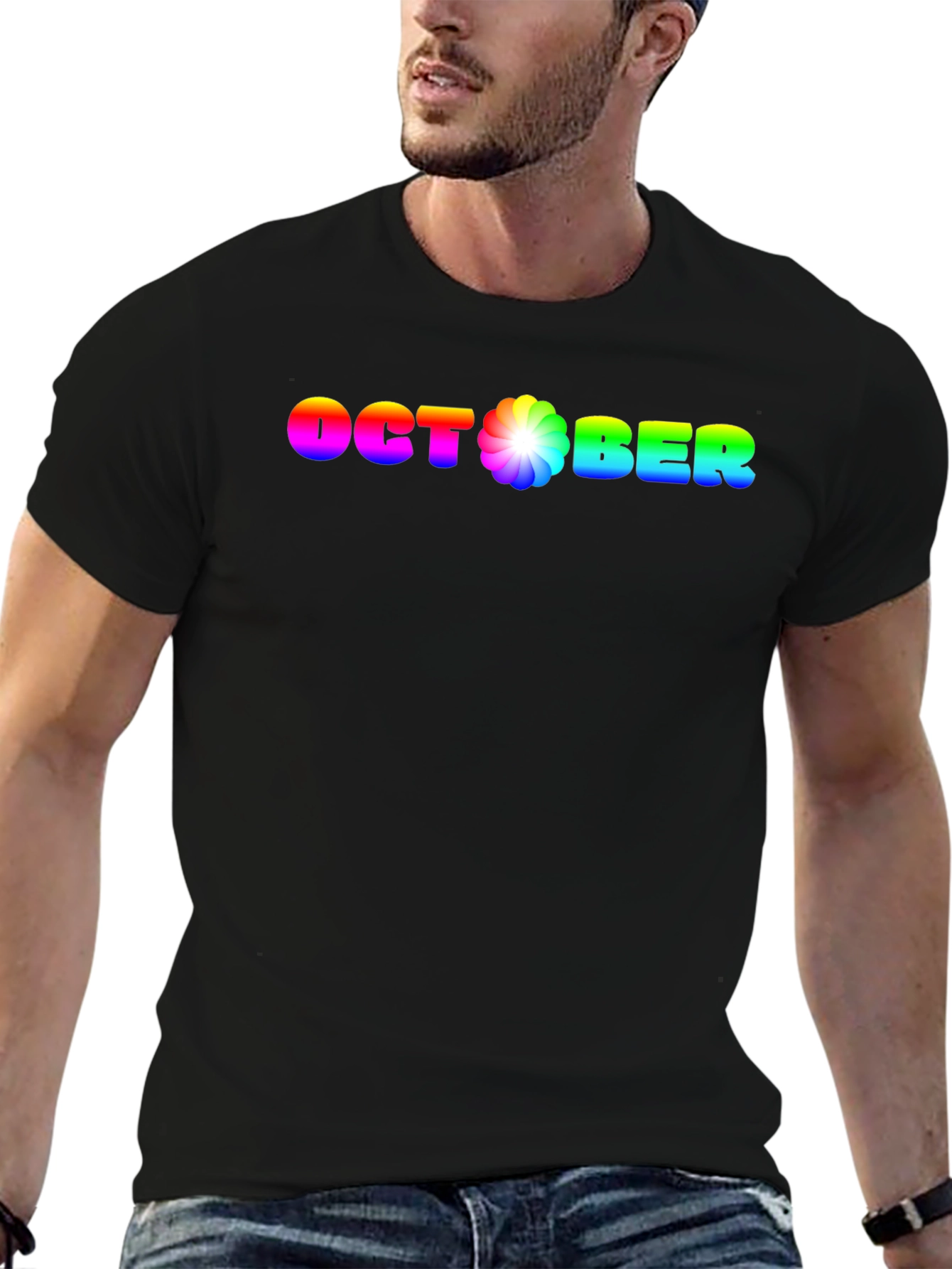 Rainbow October Graphic Black T-Shirt