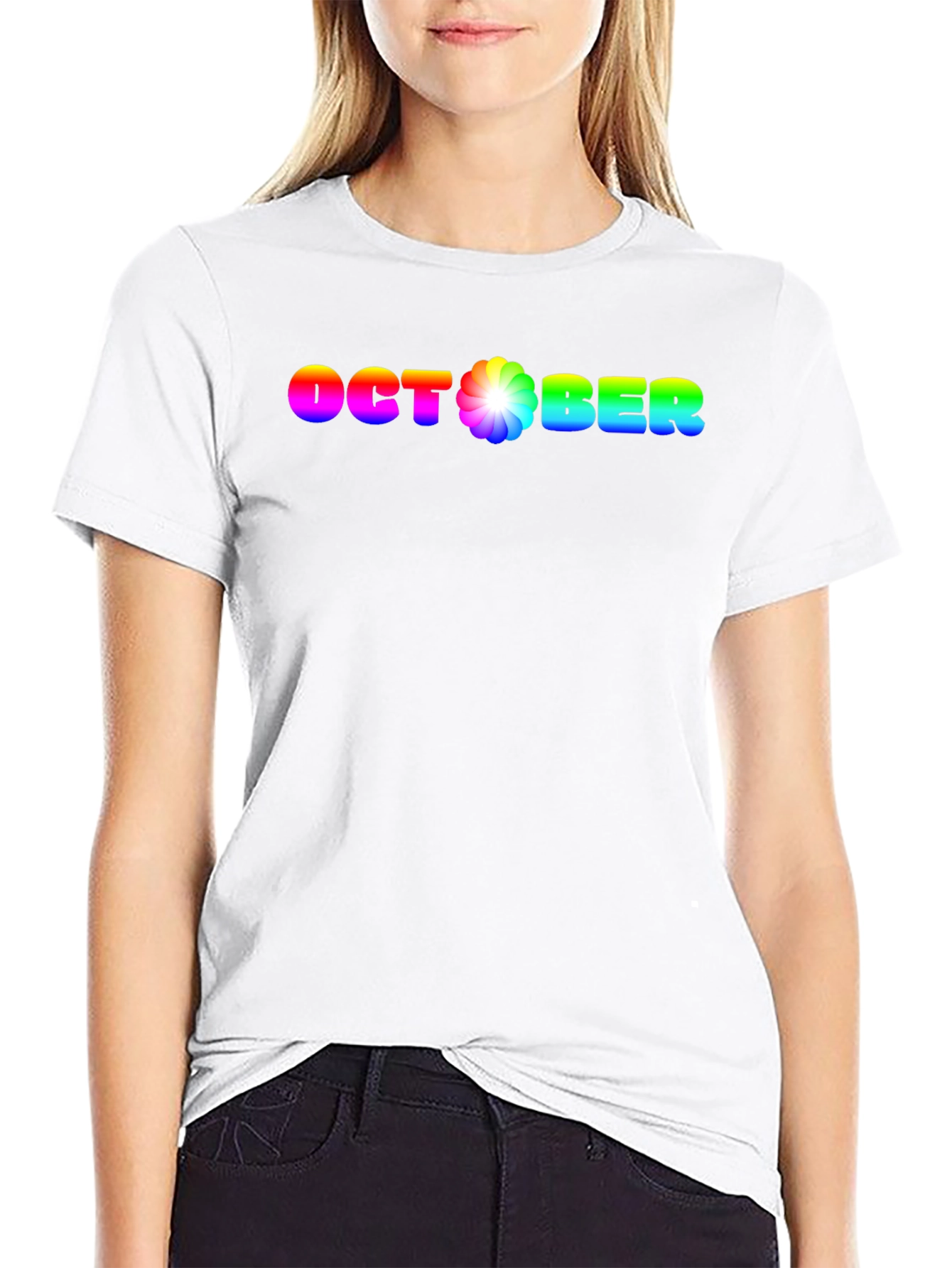 Rainbow October Graphic Black T-Shirt