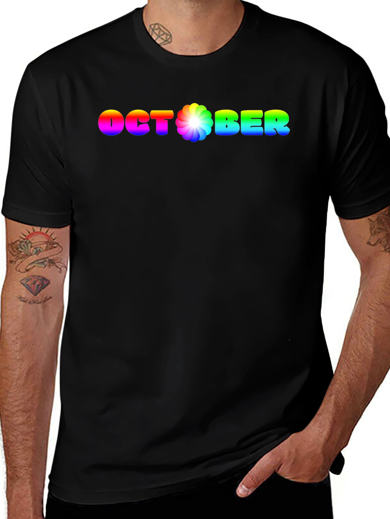 Rainbow October Graphic Black T-Shirt