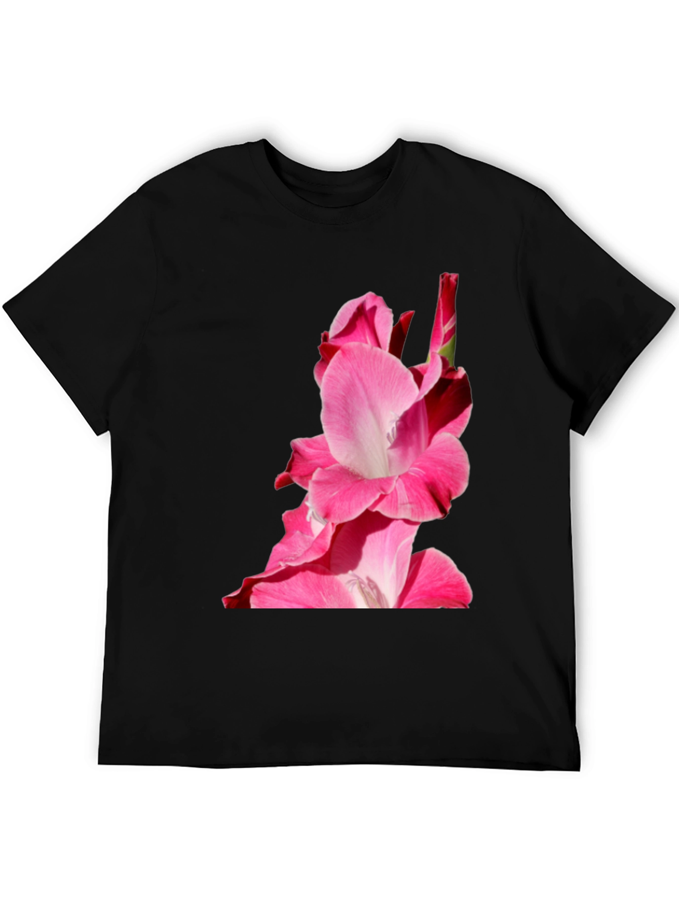 Pink Floral Print Black Tee