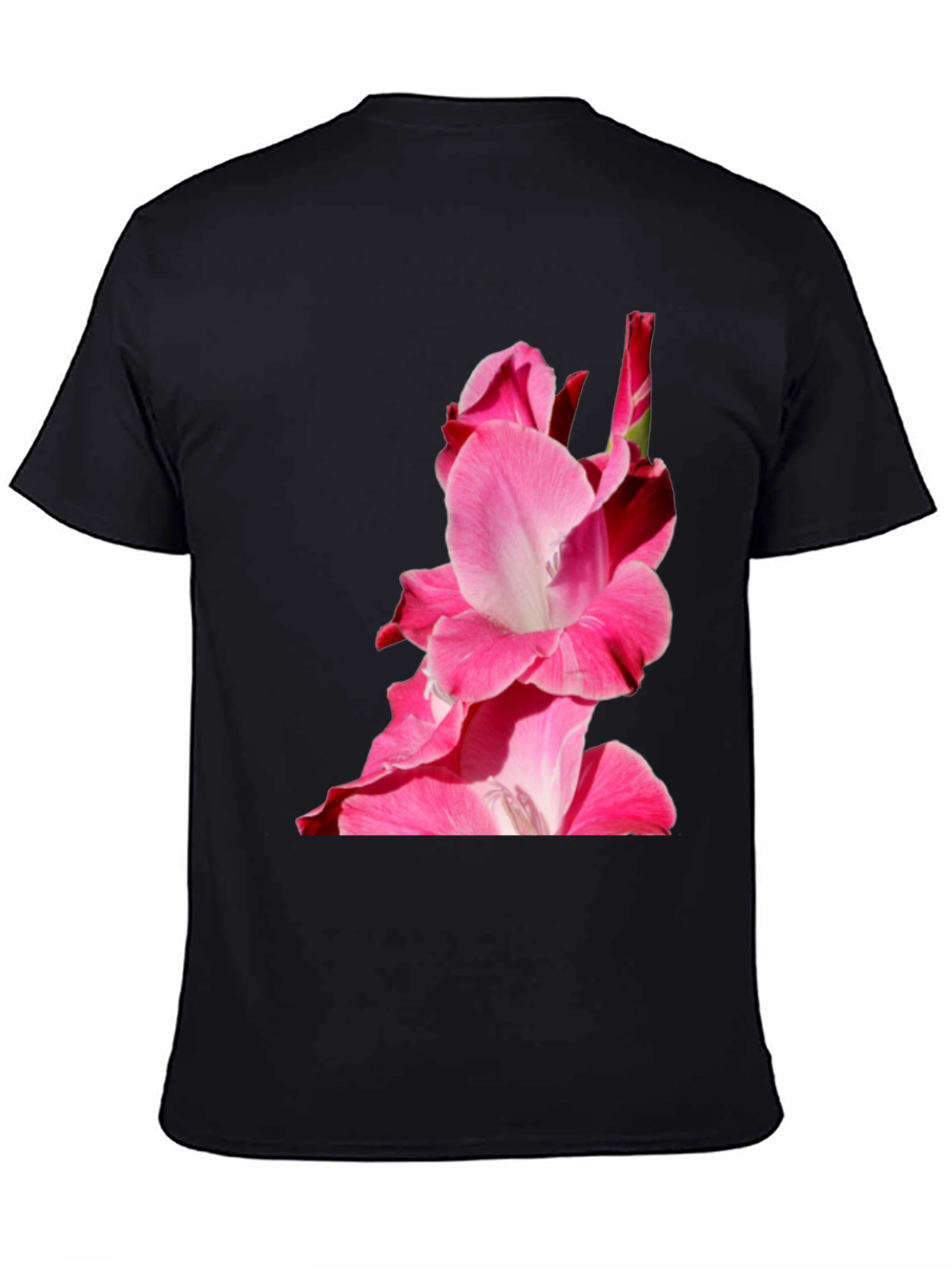 Pink Floral Print Black Tee