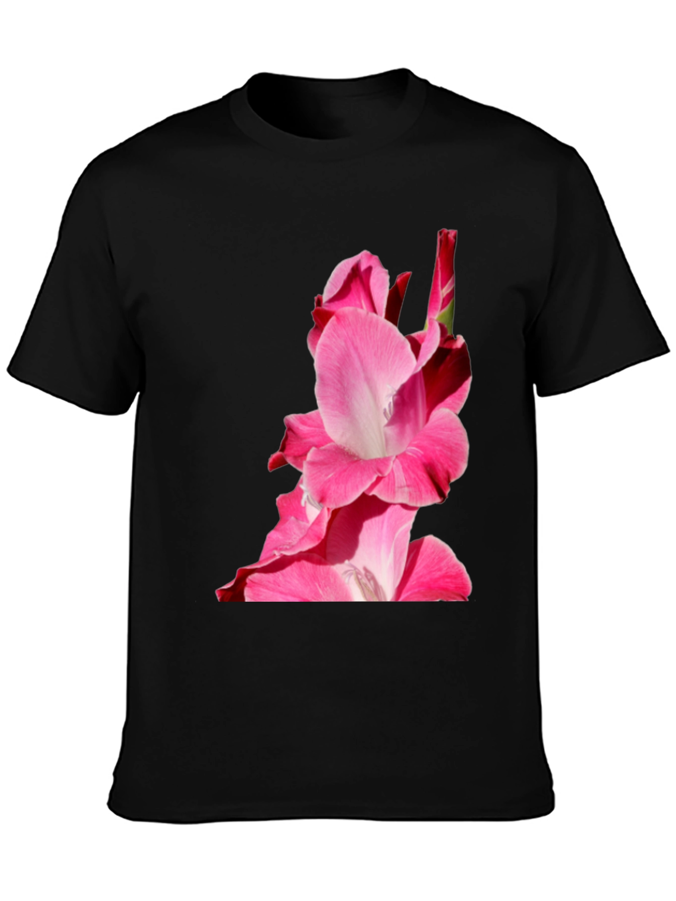 Pink Floral Print Black Tee