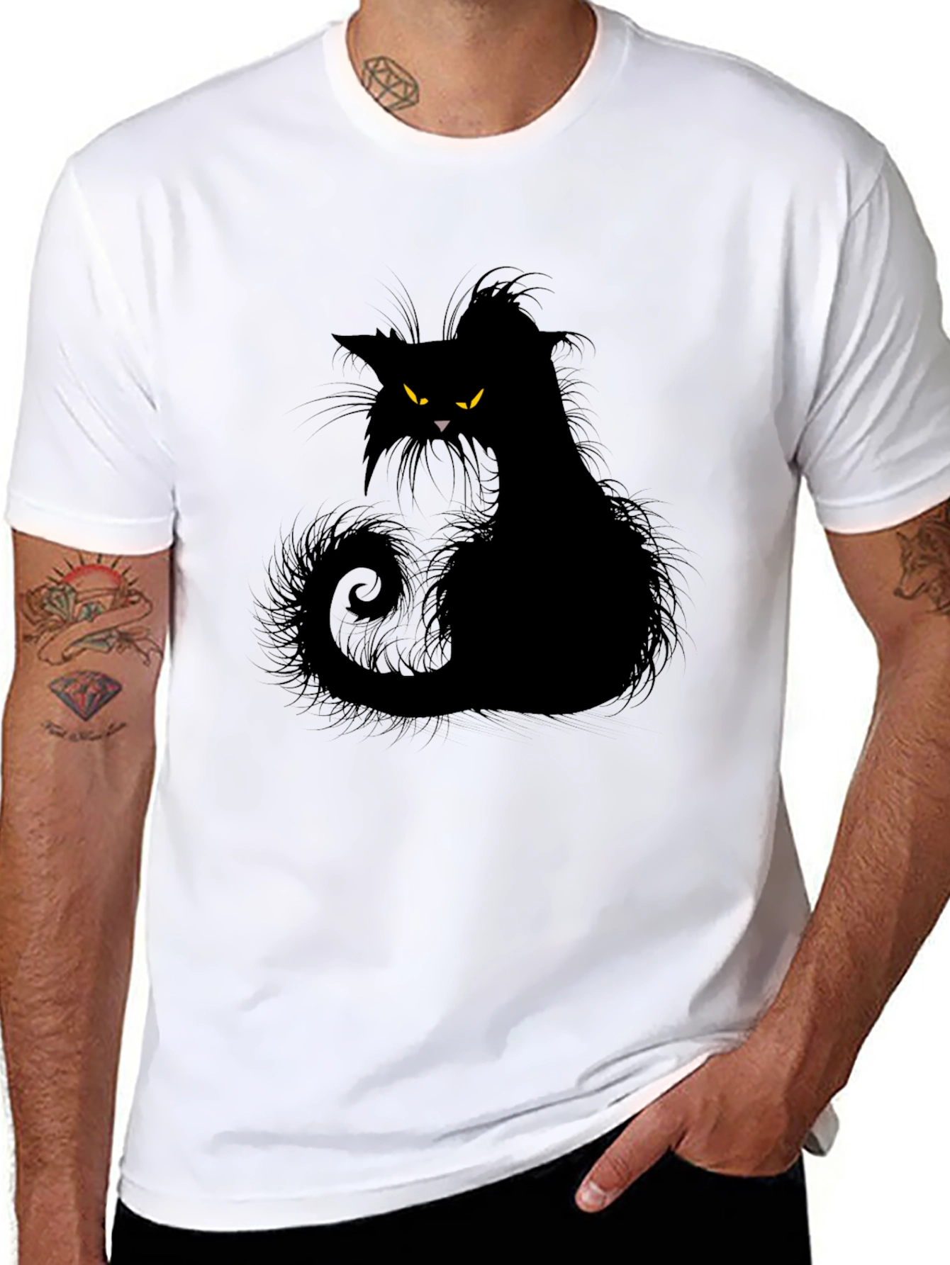 Black Cat Graphic Tee - Mens Casual Style