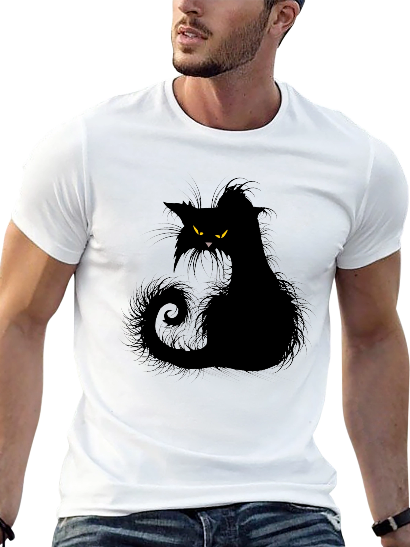 Black Cat Graphic Tee - Mens Casual Style