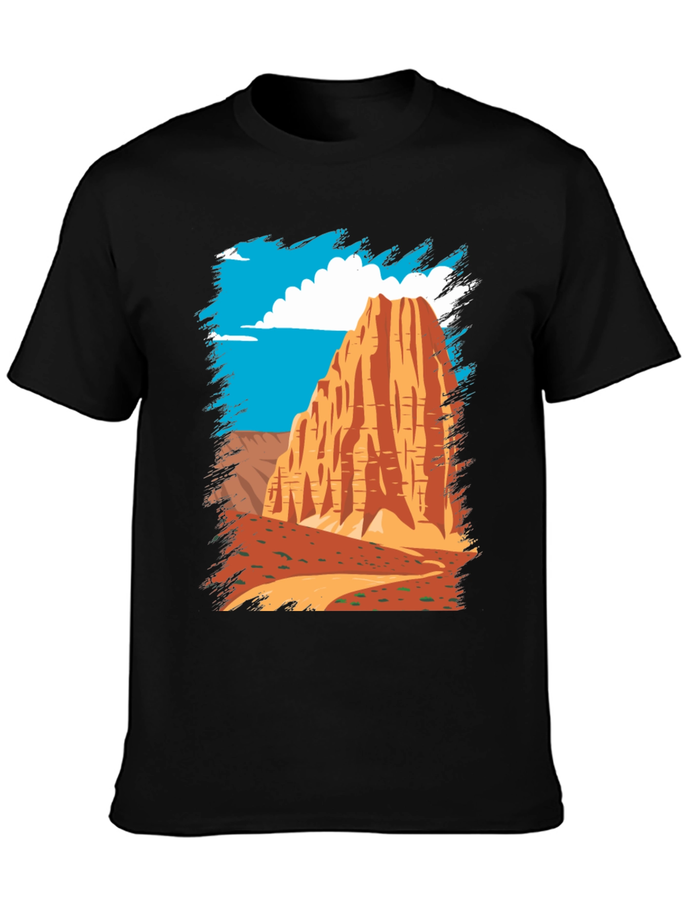 Desert Mountain Graphic Tee - Black Cotton Casual T-Shirt