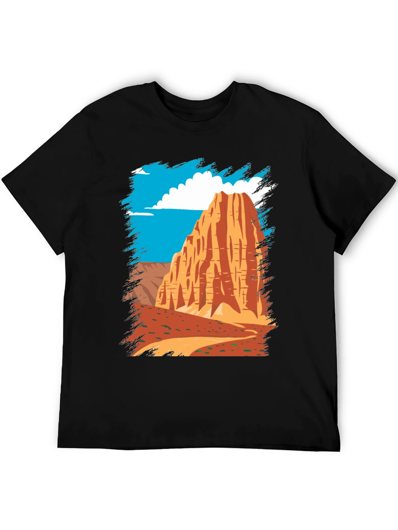 Desert Mountain Graphic Tee - Black Cotton Casual T-Shirt