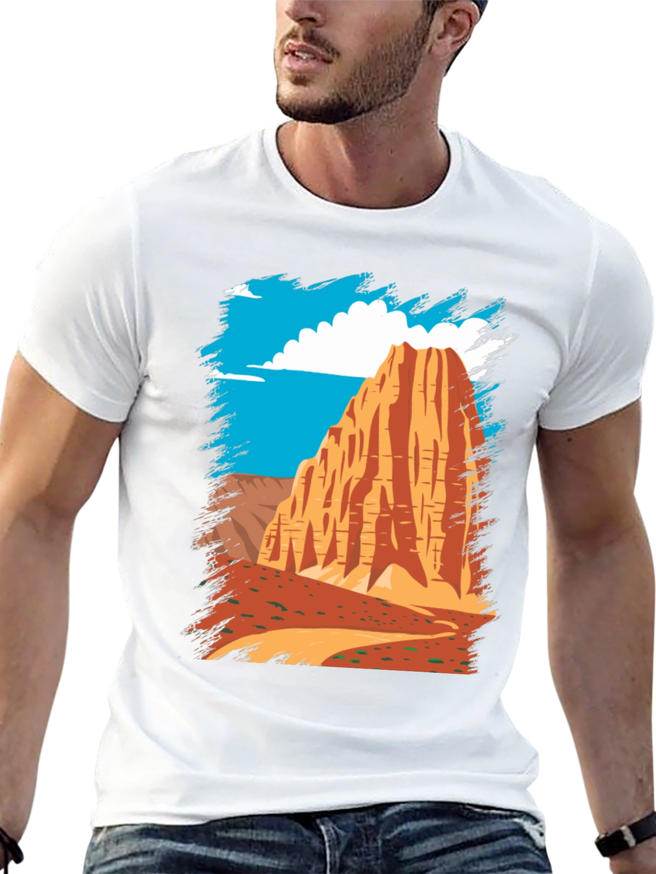Desert Mountain Graphic Tee - Black Cotton Casual T-Shirt