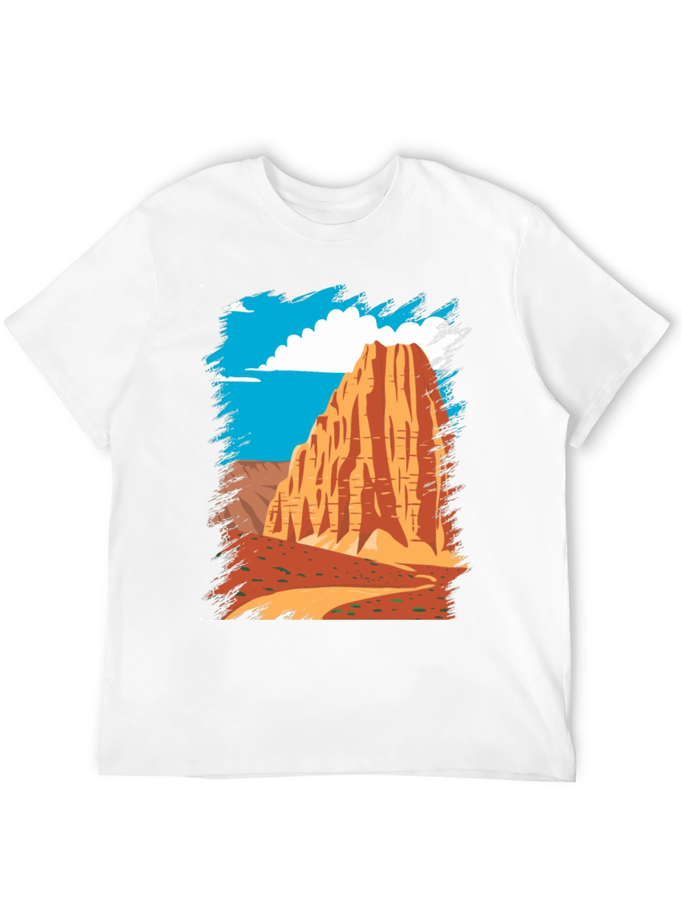 Desert Mountain Graphic Tee - Black Cotton Casual T-Shirt