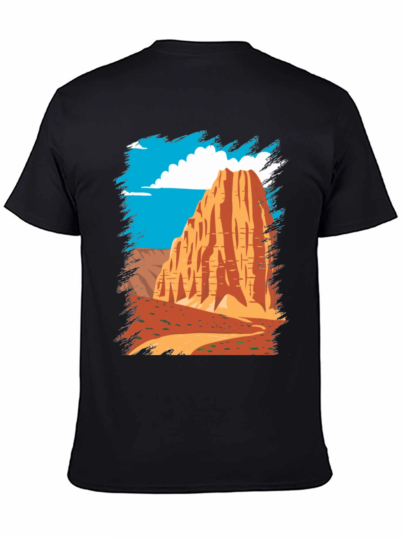 Desert Mountain Graphic Tee - Black Cotton Casual T-Shirt