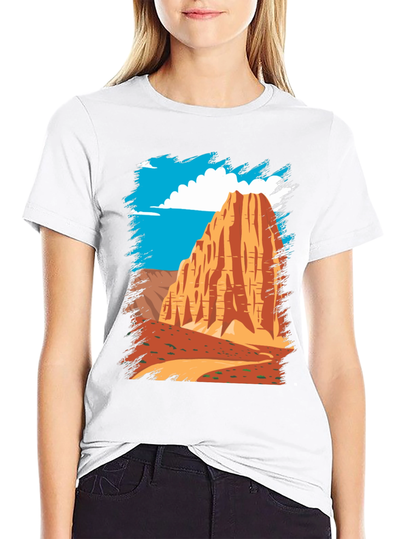 Desert Mountain Graphic Tee - Black Cotton Casual T-Shirt