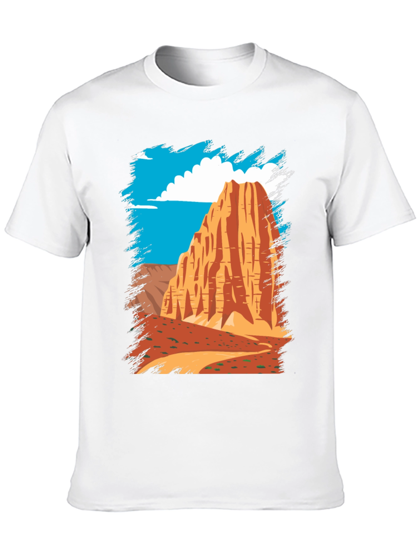 Desert Mountain Graphic Tee - Black Cotton Casual T-Shirt