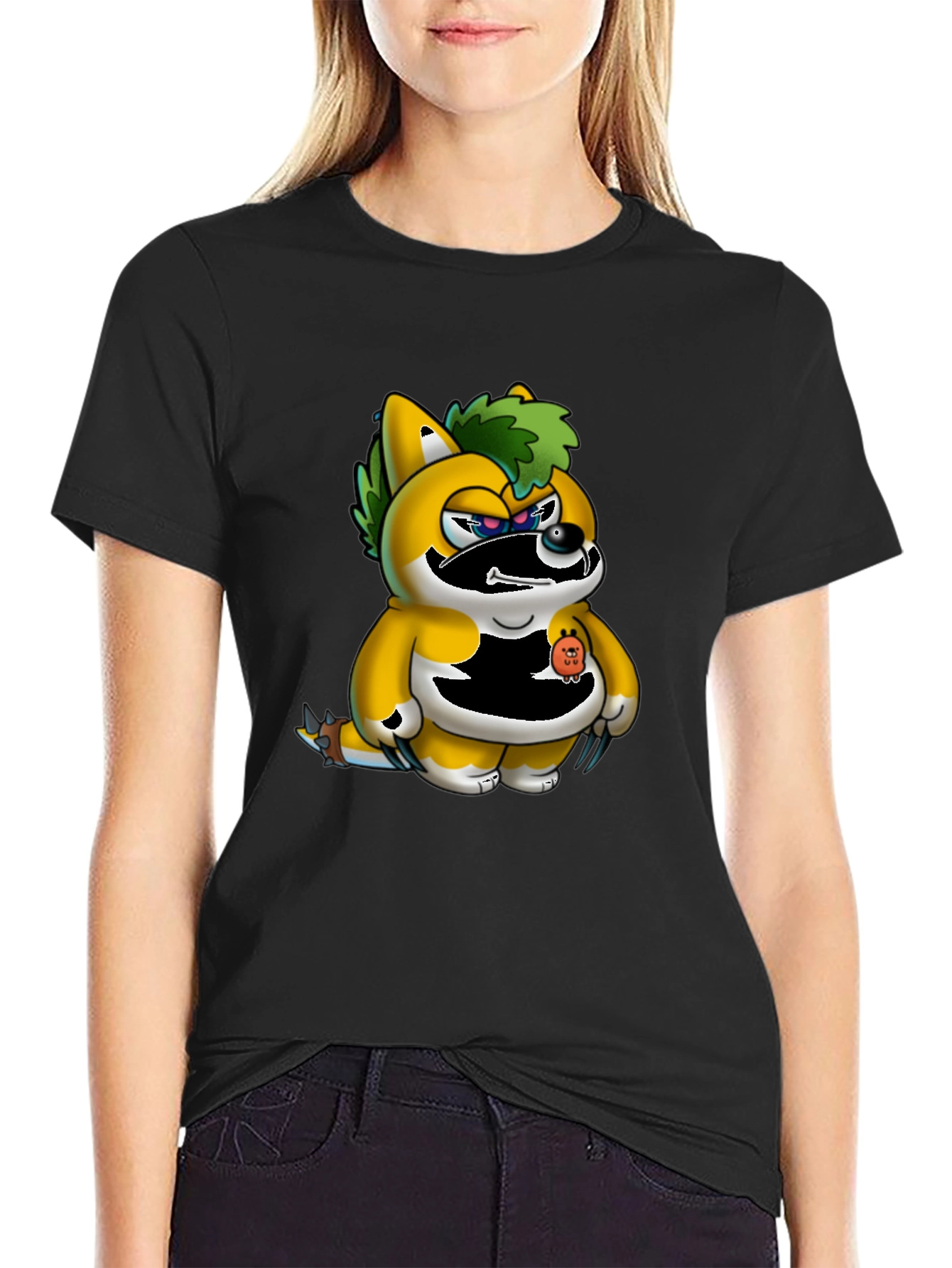 Mens Black T-Shirt with Unique Cartoon Print