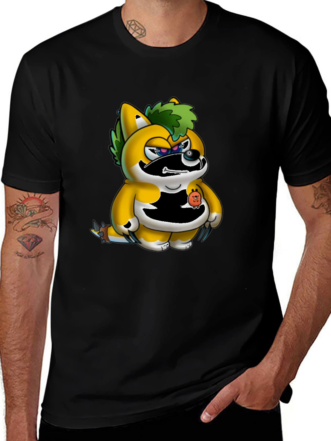 Mens Black T-Shirt with Unique Cartoon Print