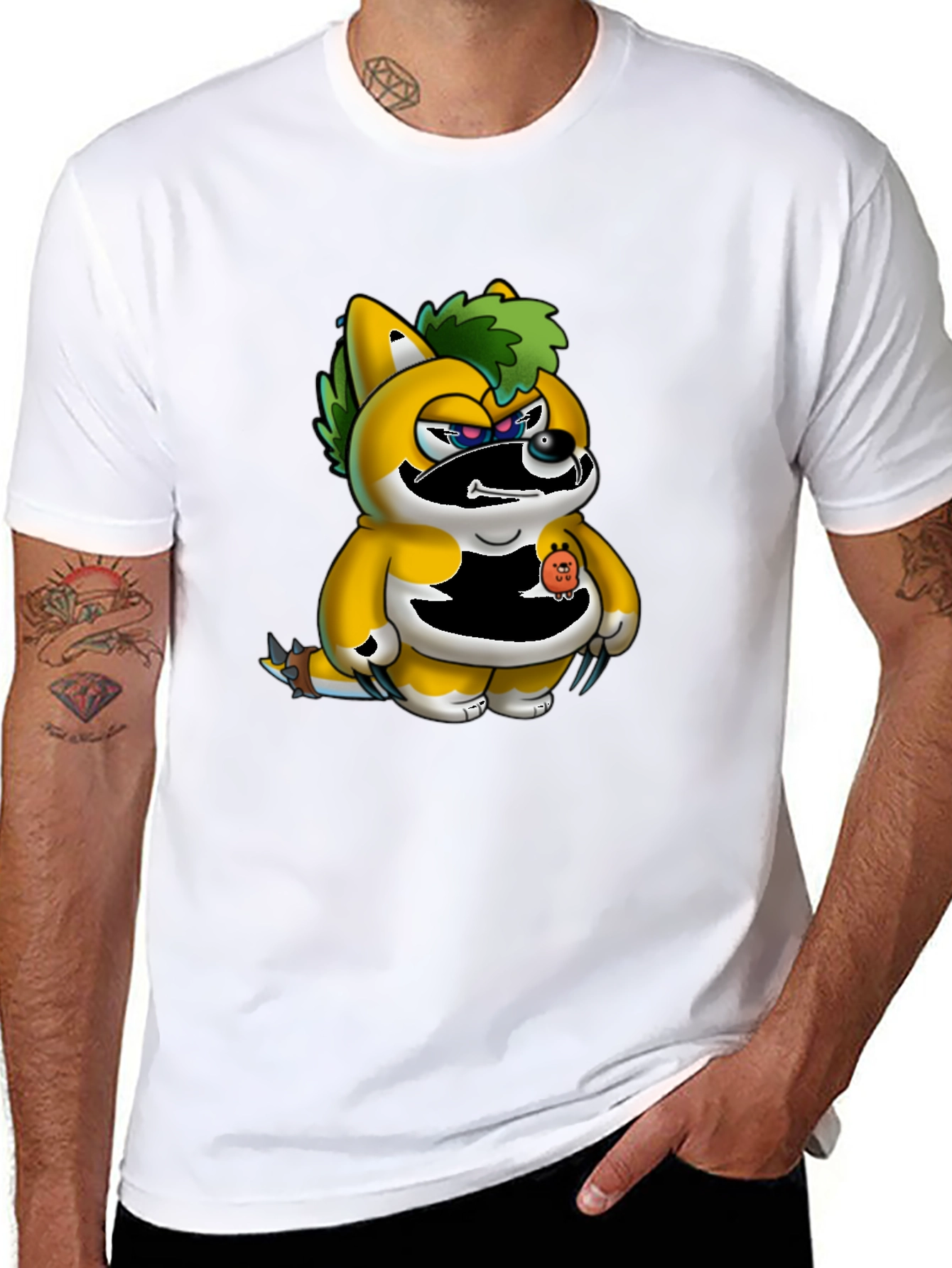 Mens Black T-Shirt with Unique Cartoon Print