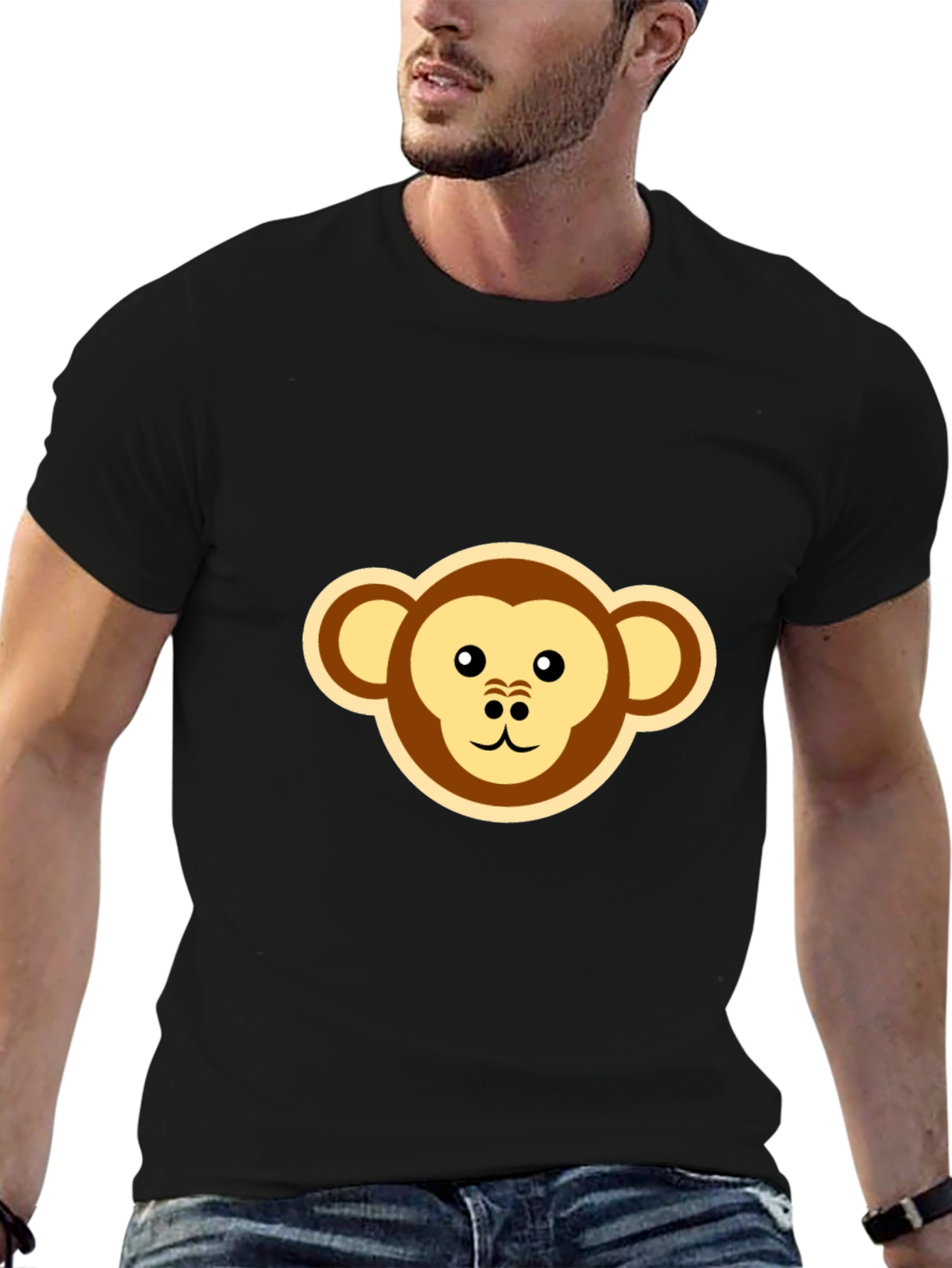 Monkey Face Graphic Tee - Black Casual T-Shirt