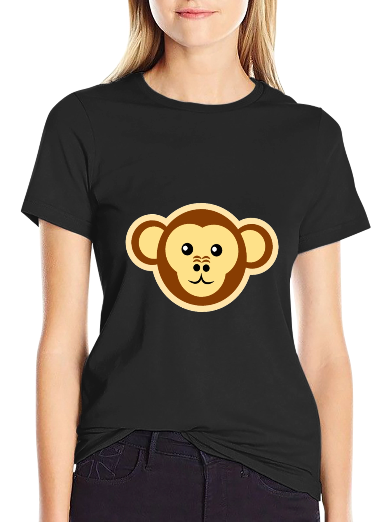 Monkey Face Graphic Tee - Black Casual T-Shirt