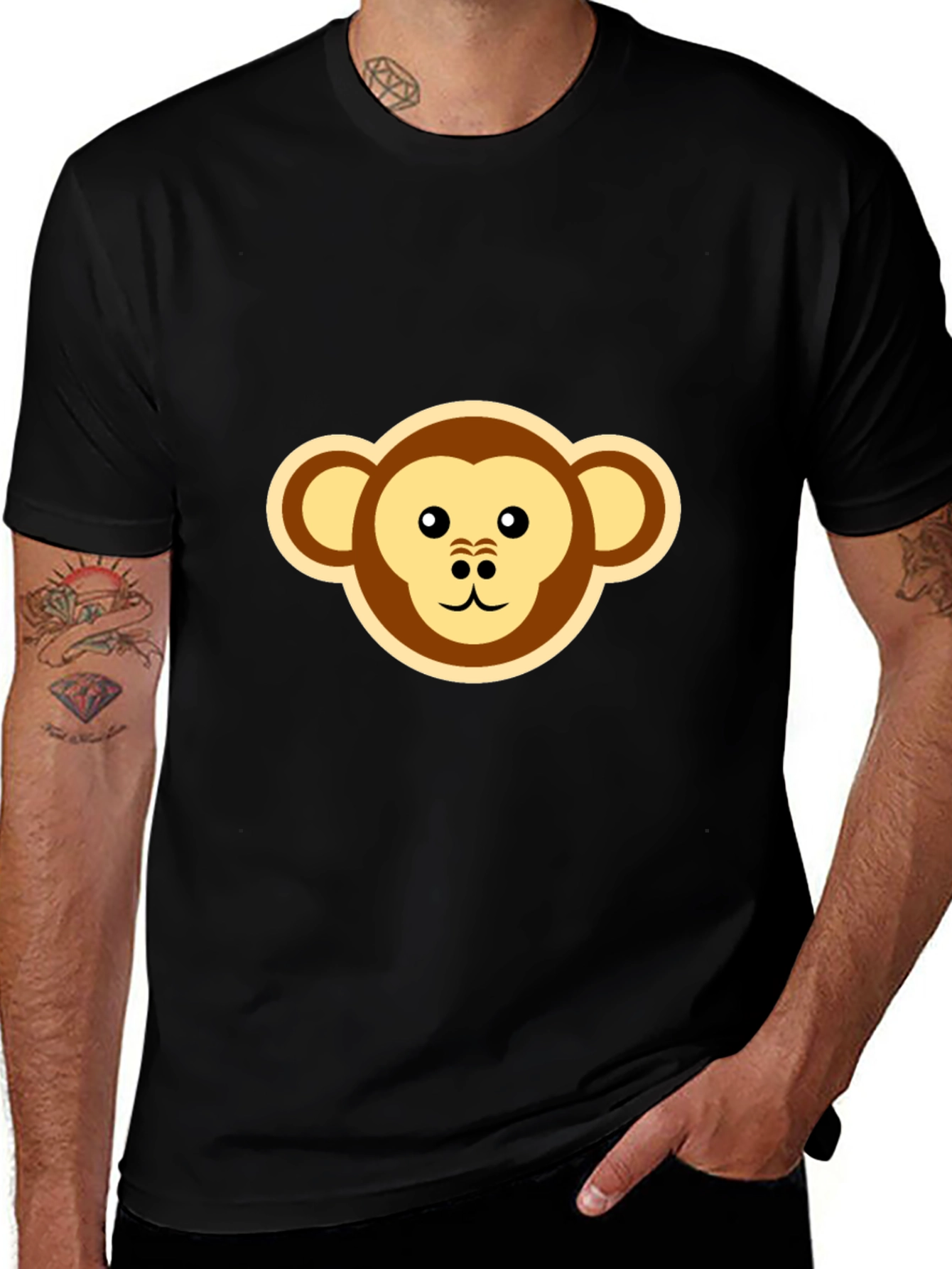 Monkey Face Graphic Tee - Black Casual T-Shirt