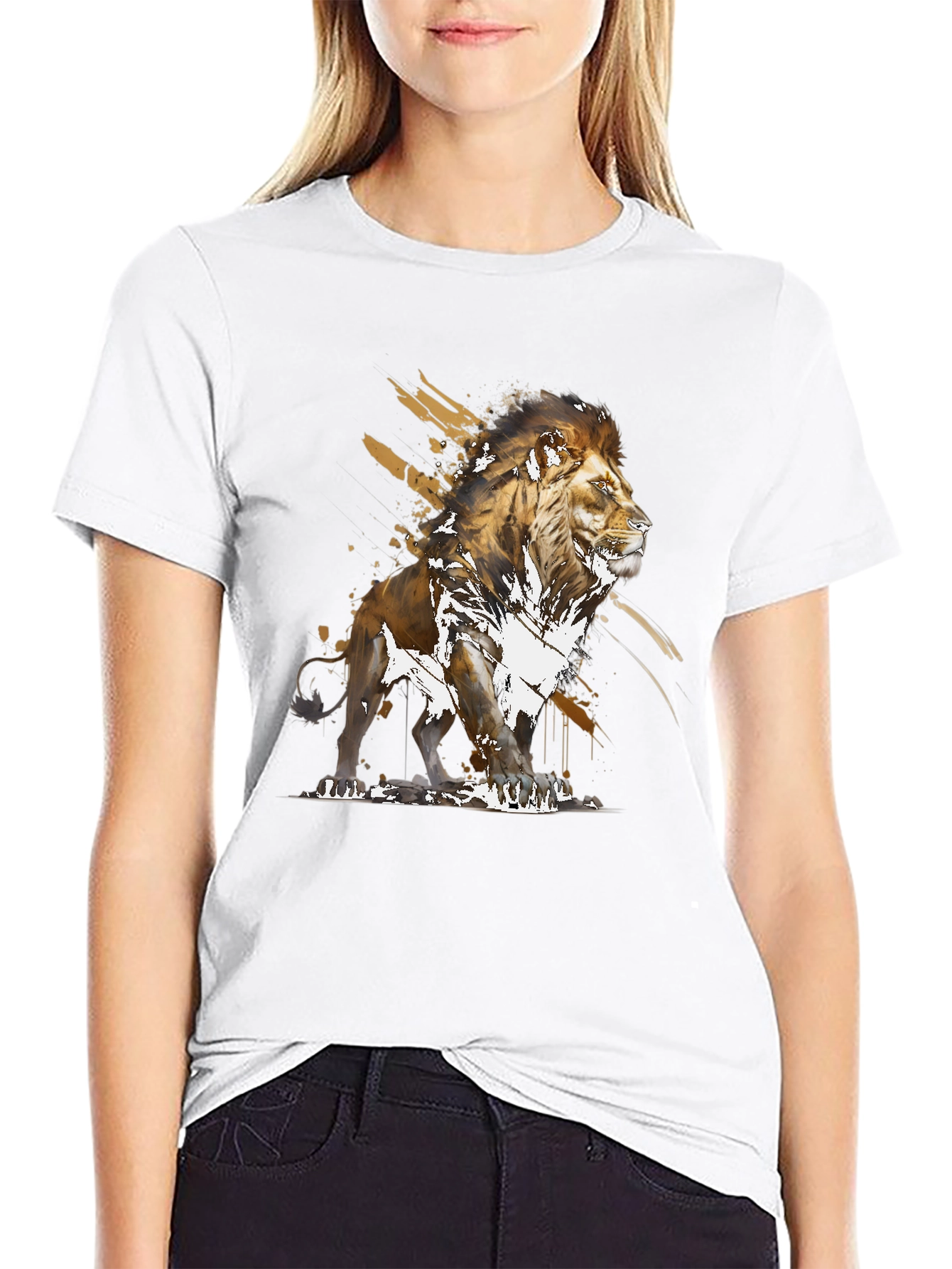 Lion Graphic Print Black T-Shirt