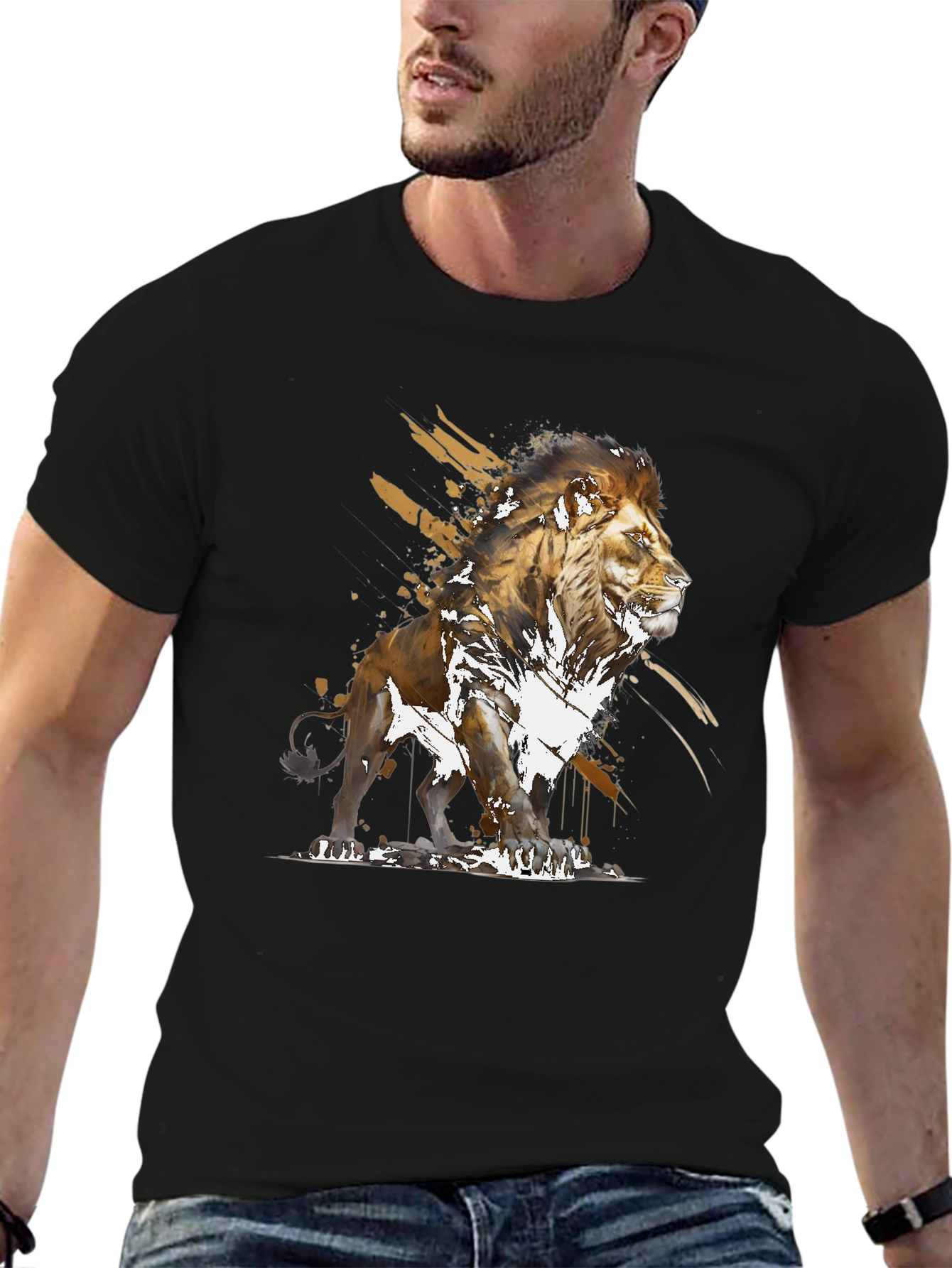 Lion Graphic Print Black T-Shirt