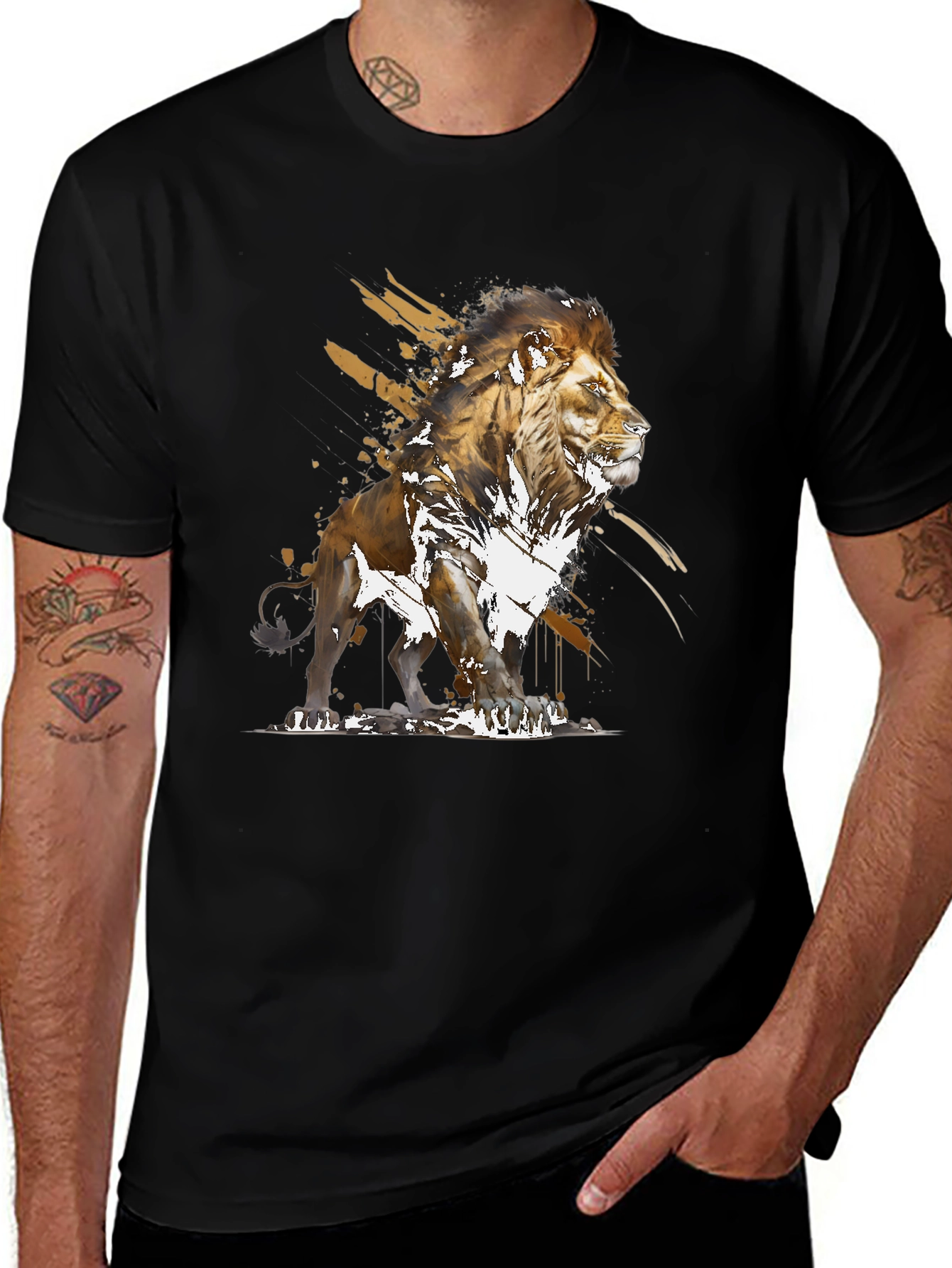 Lion Graphic Print Black T-Shirt