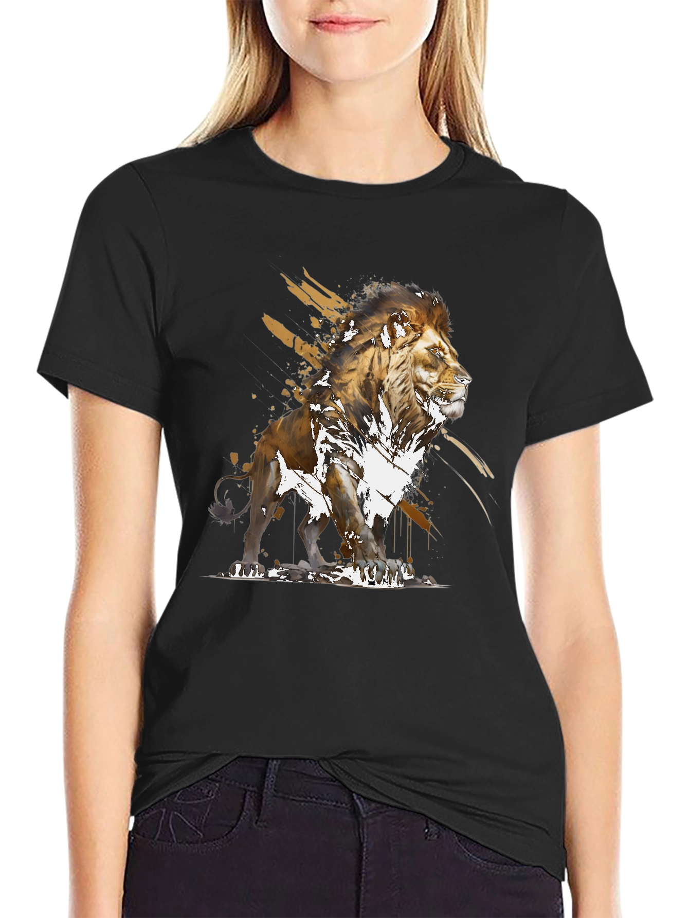 Lion Graphic Print Black T-Shirt