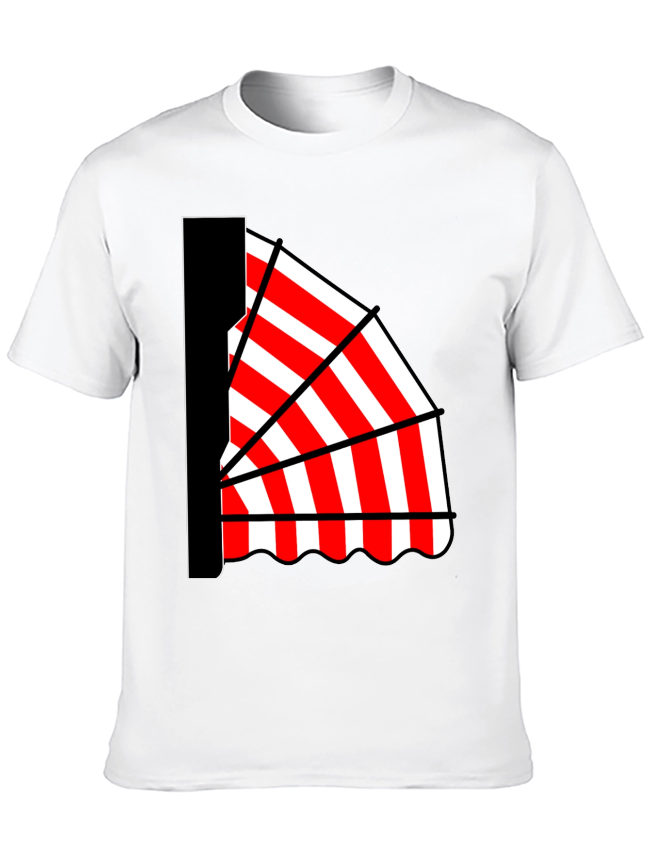 Striped Awning Graphic Tee - Novelty Design Casual Wear