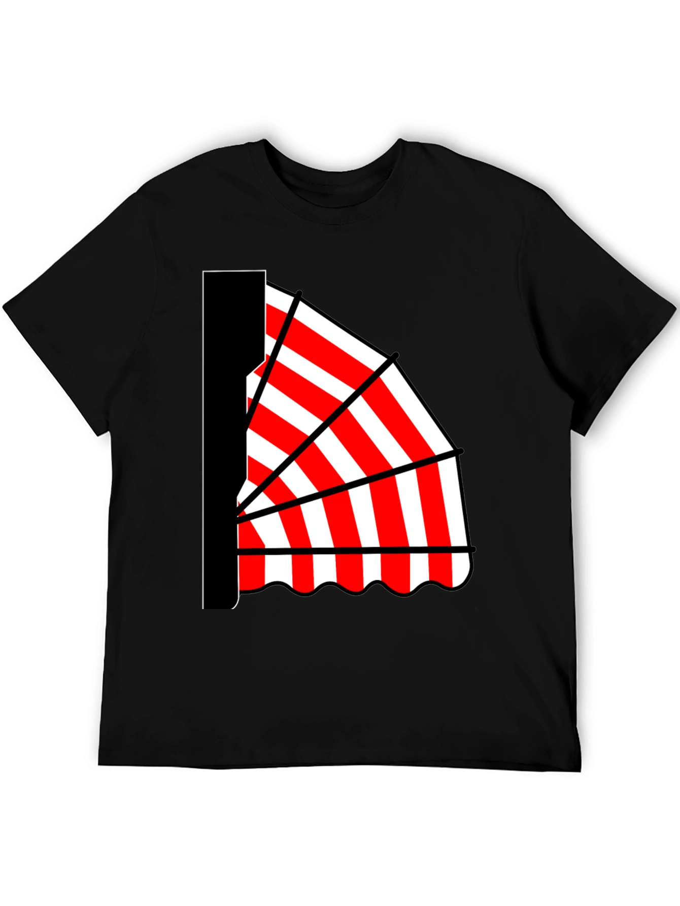Striped Awning Graphic Tee - Novelty Design Casual Wear