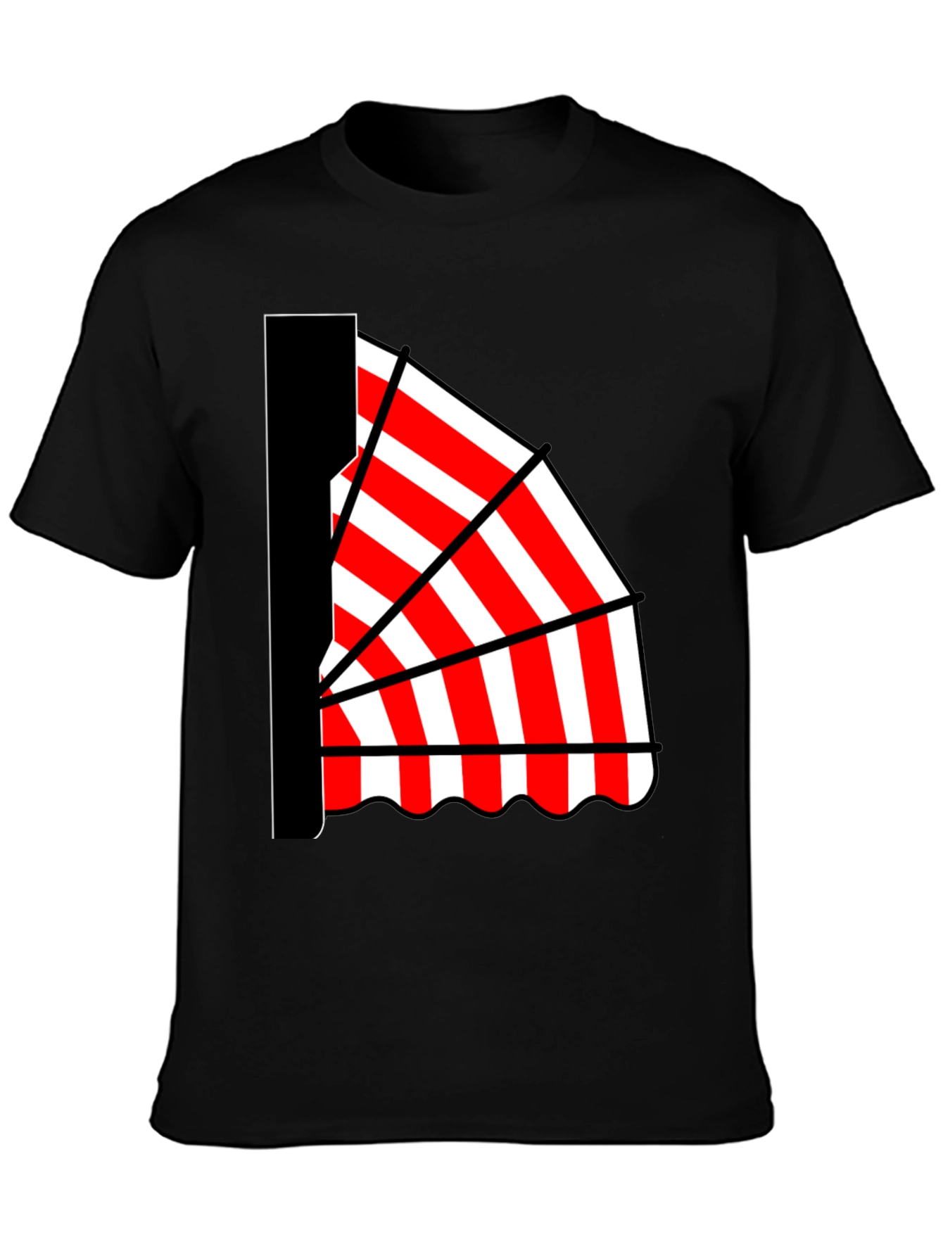 Striped Awning Graphic Tee - Novelty Design Casual Wear