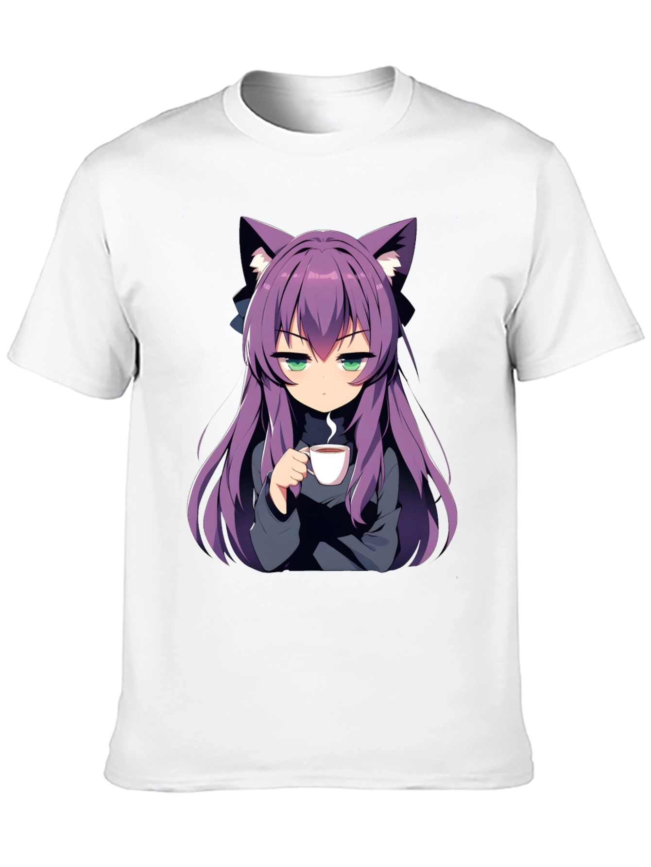 Anime Girl Cat Ear T-Shirt - Black