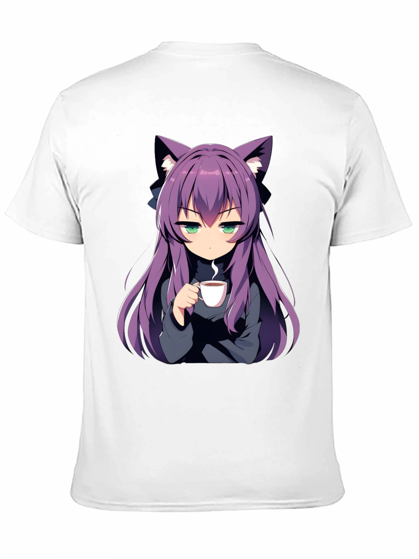 Anime Girl Cat Ear T-Shirt - Black