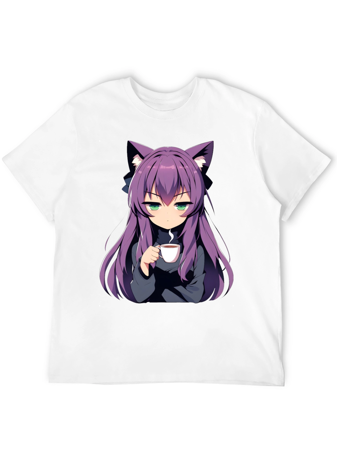 Anime Girl Cat Ear T-Shirt - Black