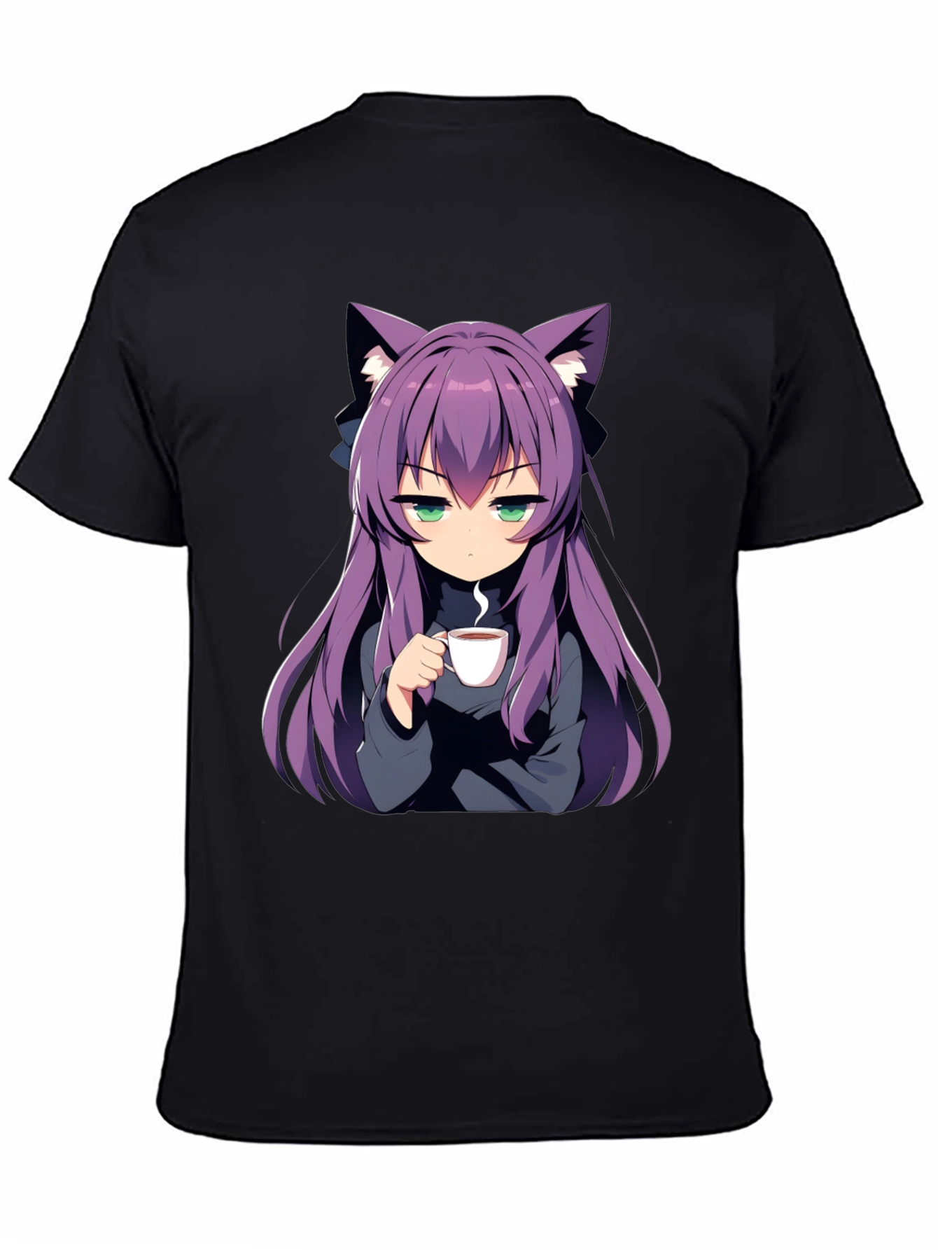 Anime Girl Cat Ear T-Shirt - Black