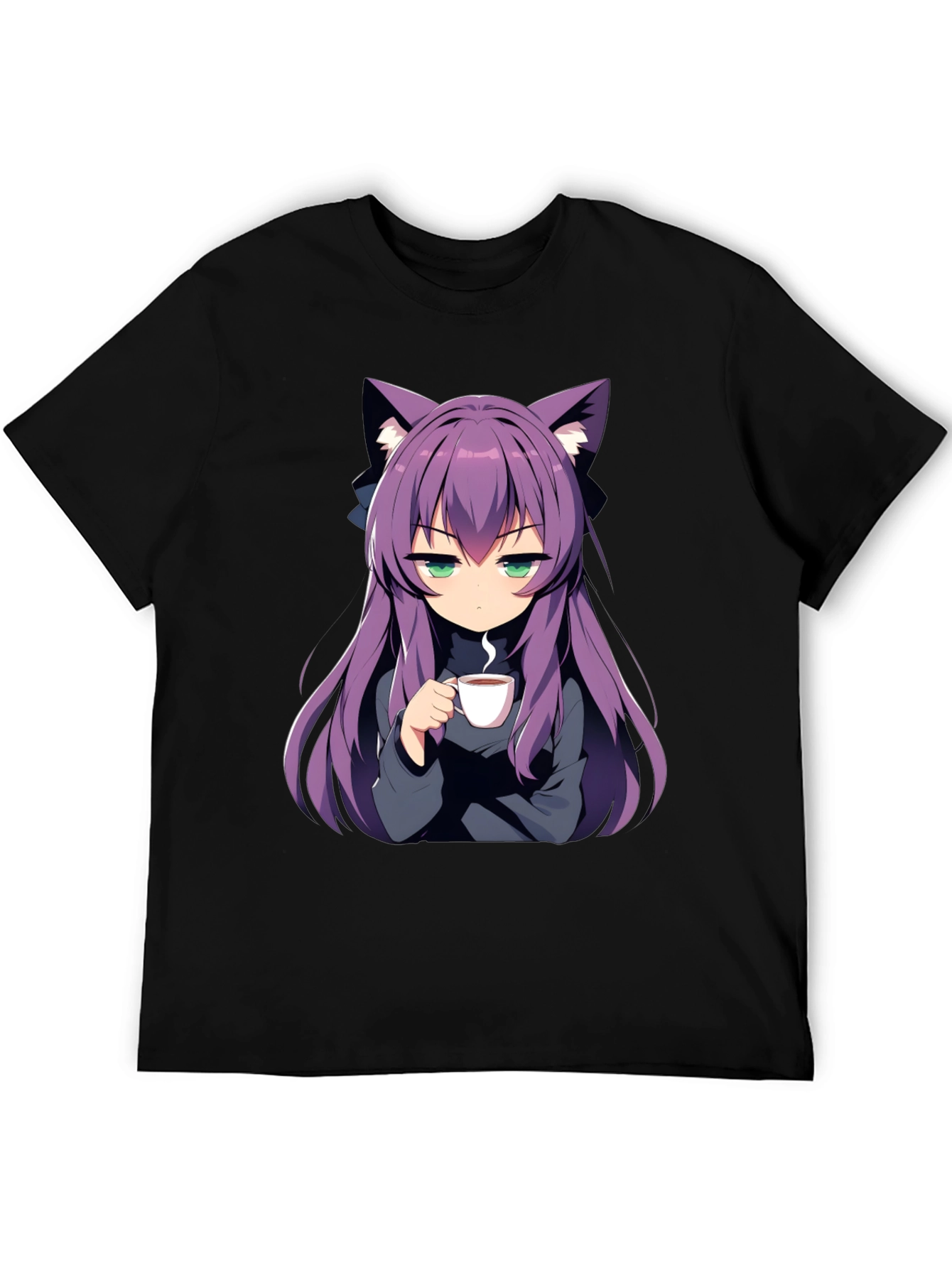 Anime Girl Cat Ear T-Shirt - Black