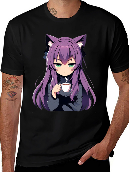 Anime Girl Cat Ear T-Shirt - Black