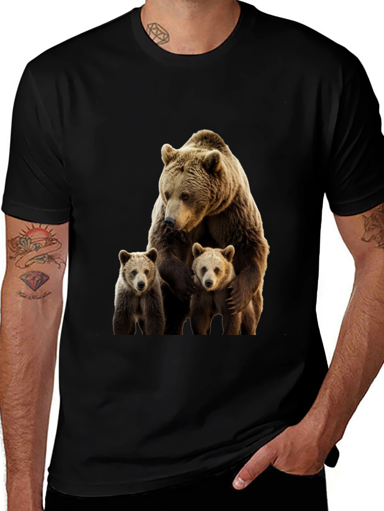 Bear Family Graphic Print Crew Neck T-Shirt