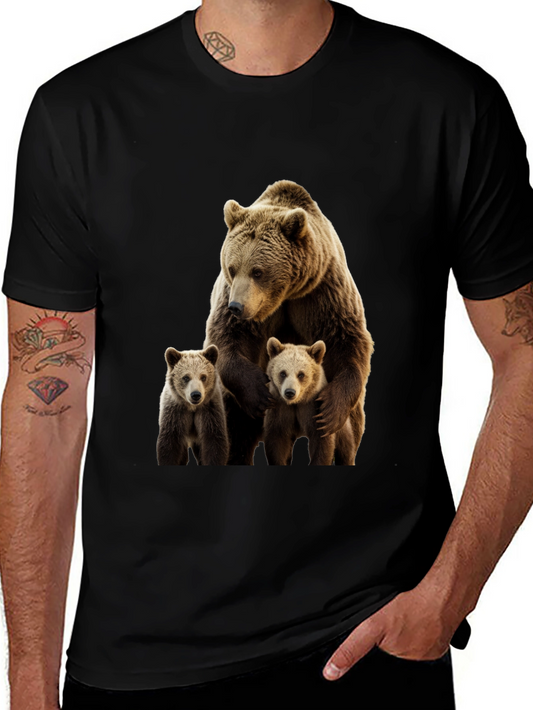 Bear Family Graphic Print Crew Neck T-Shirt