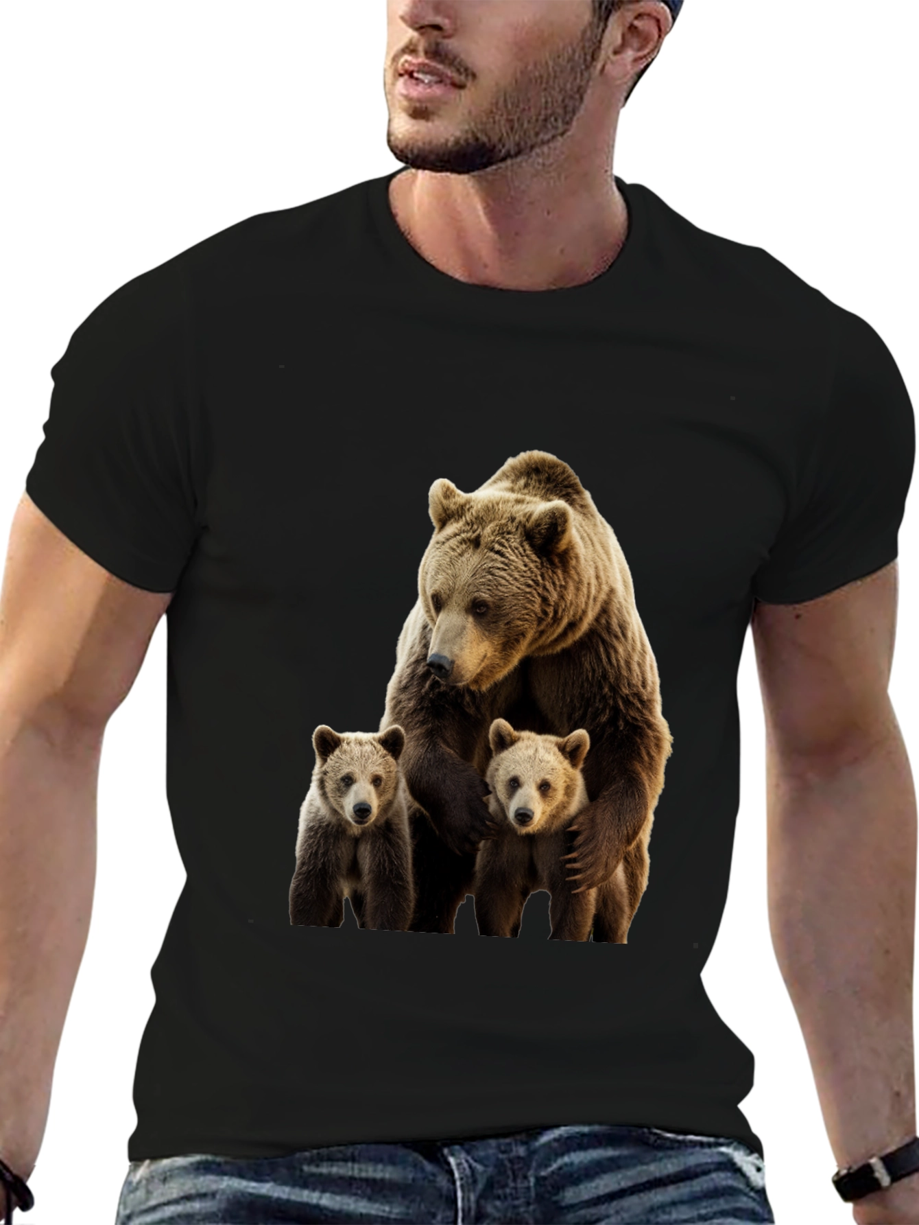 Bear Family Graphic Print Crew Neck T-Shirt